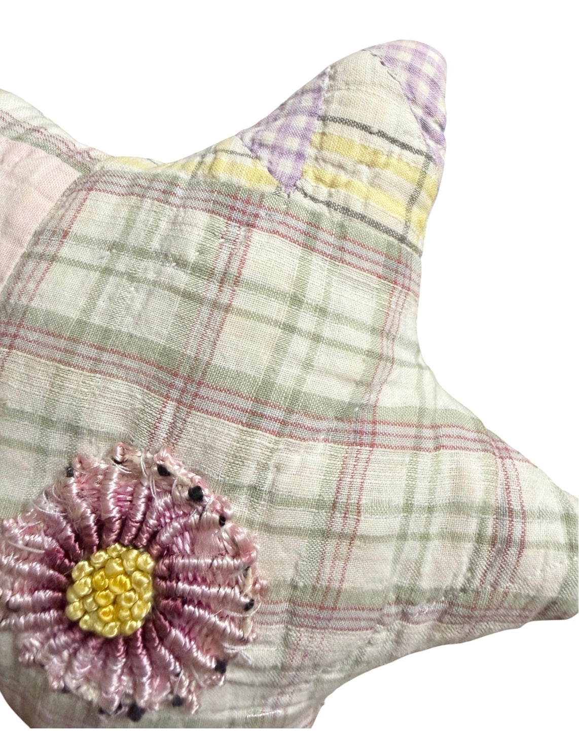 Small Handmade Vintage Cutter Quilt Star Pillow | Repurposed Textile Art | Cottage Farmhouse Decor | 9”