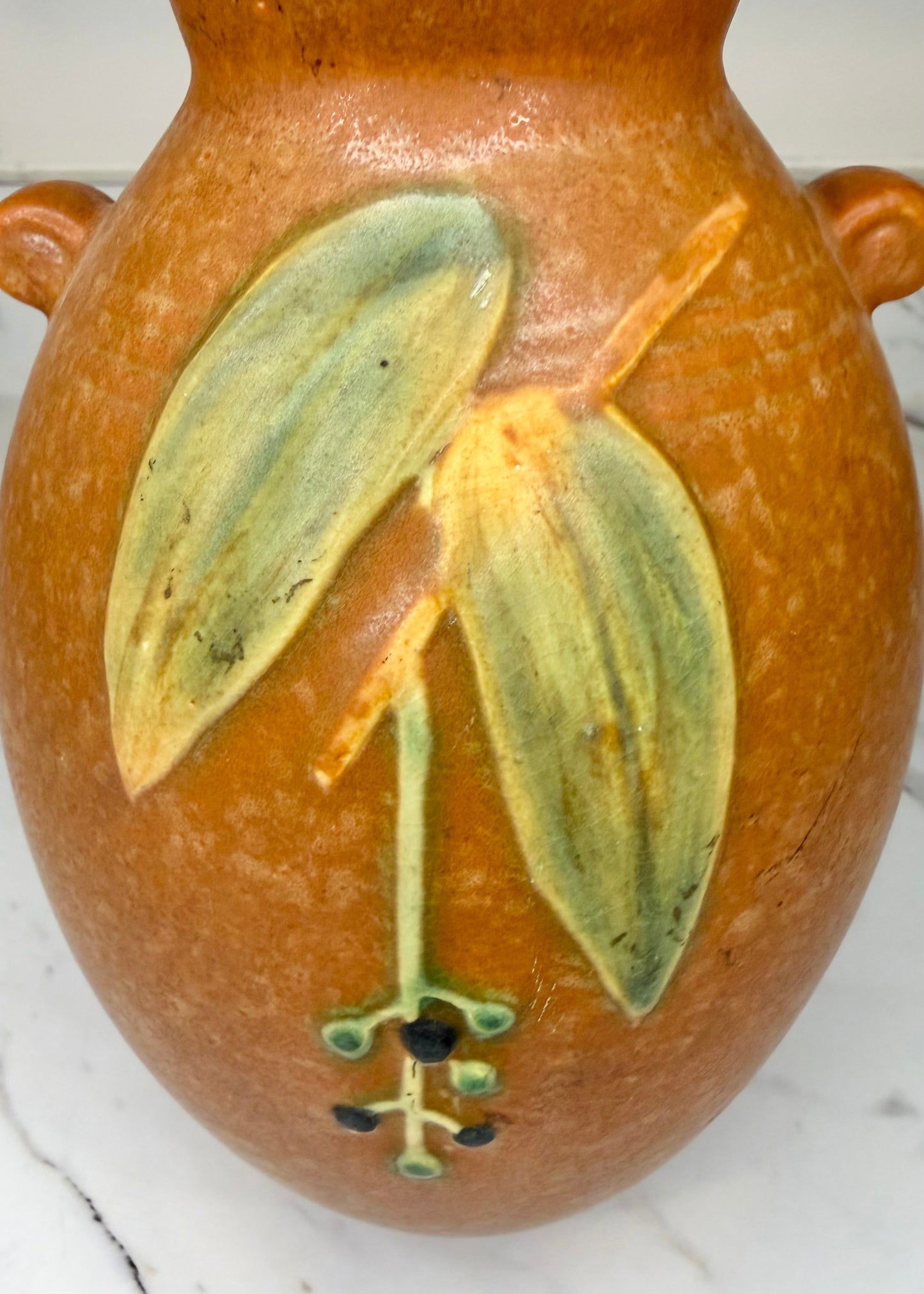 Weller Pottery “Cornish” Vase – Circa 1933 | Art Deco Embossed Leaves & Berries
