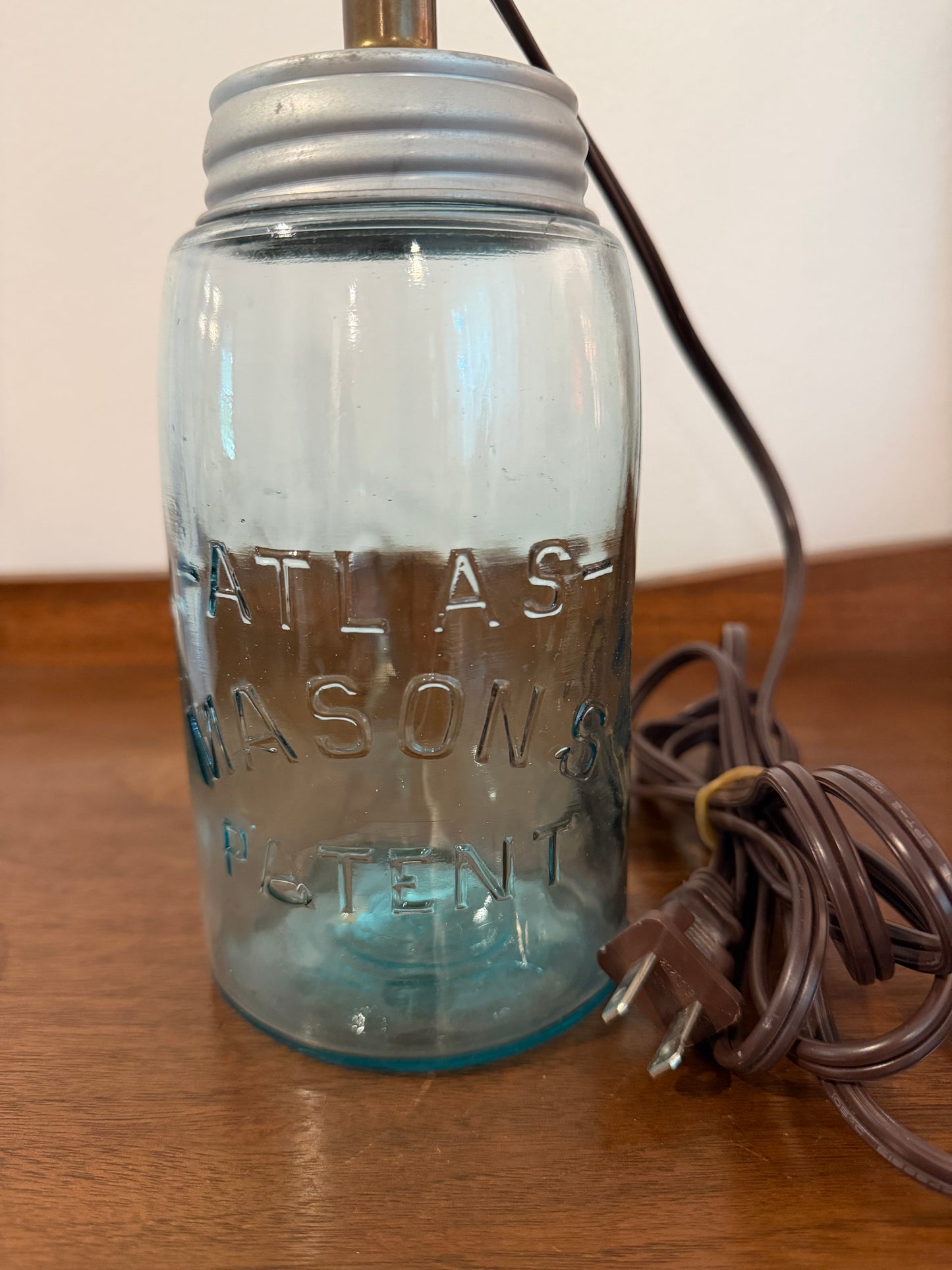 Antique Atlas Mason’s Patent Jar Lamp | Rustic Upcycled Aqua Glass Table Lamp