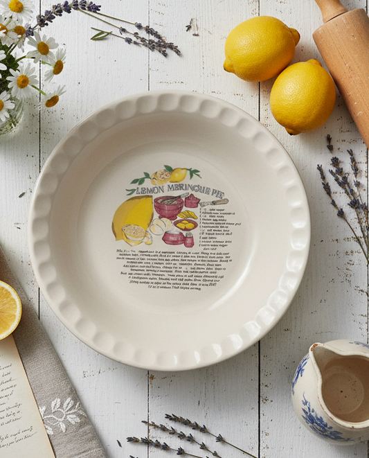 Lemon Meringue Vintage Pie Recipe Plate | Retro Ceramic Pie Dish | Cottage Kitchen Decor | Recipe Bakeware