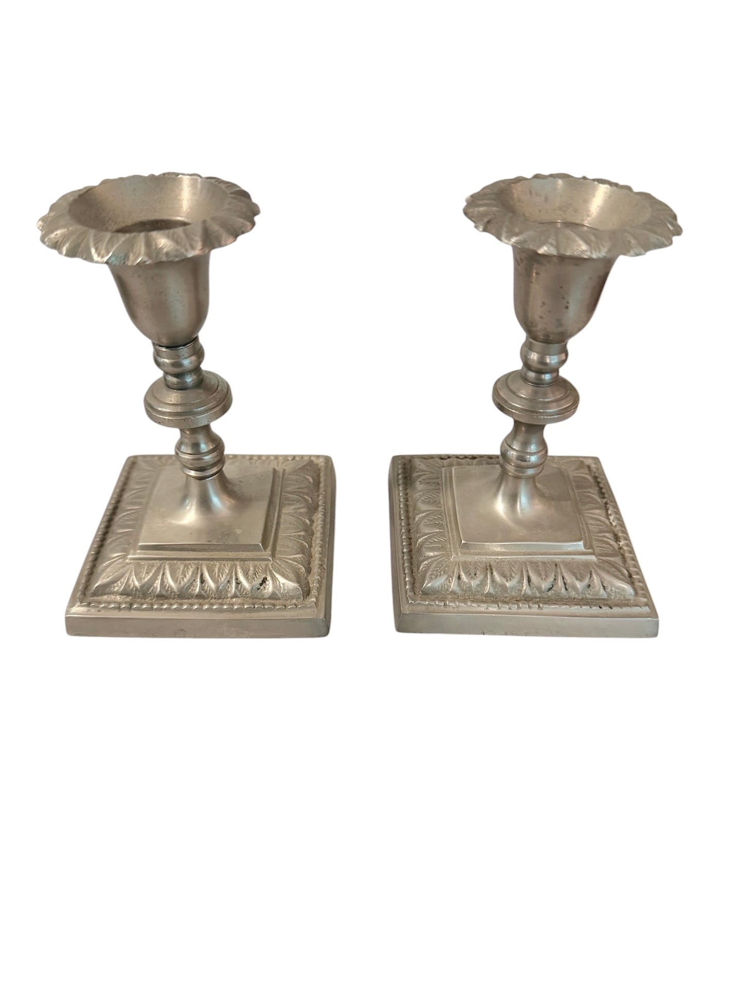 Pewter Antique/Vintage Candlestick – Fluted Petal Capital - Pair