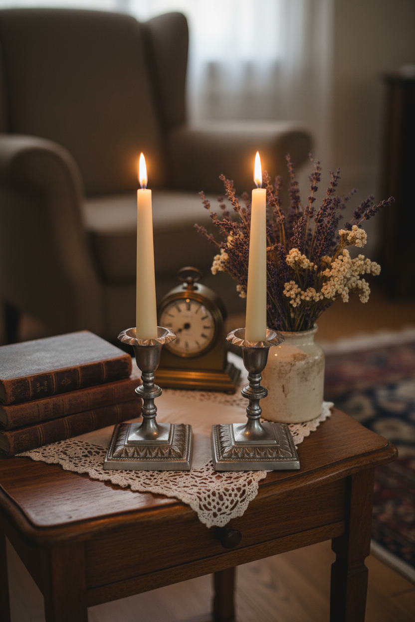 Pewter Antique/Vintage Candlestick – Fluted Petal Capital - Pair