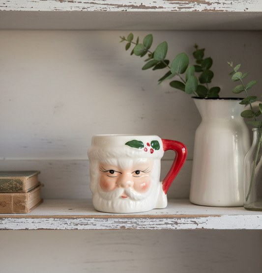 Mini Vintage-Style Santa Mug | Holiday Decor | 2” Ceramic Santa Mug