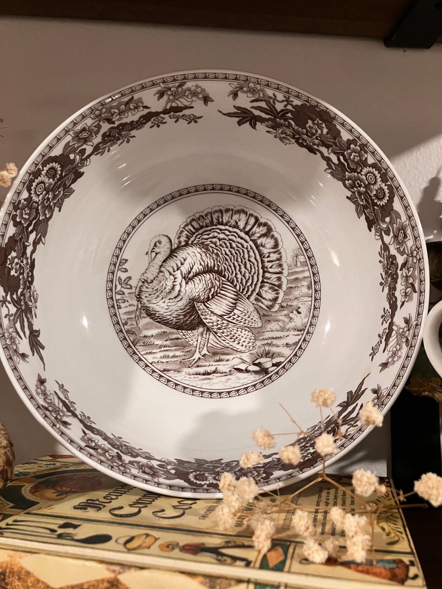 Spode “Celebration Turkey” Large Serving Bowl – Brown & White – Thanksgiving Collectible
