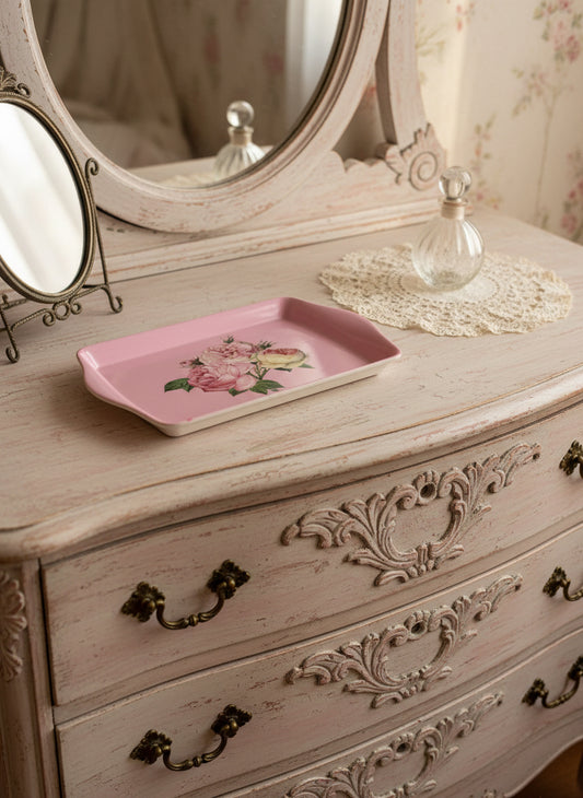Vintage Pink Floral Melamine Tray