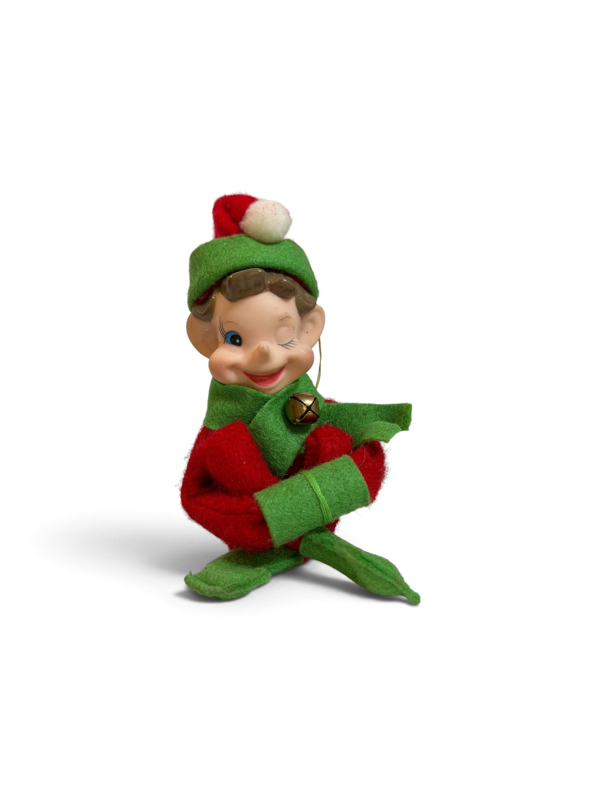 Annalee 2013 Winking Christmas Knee-Hugger Elf – Red & Green Felt -5”