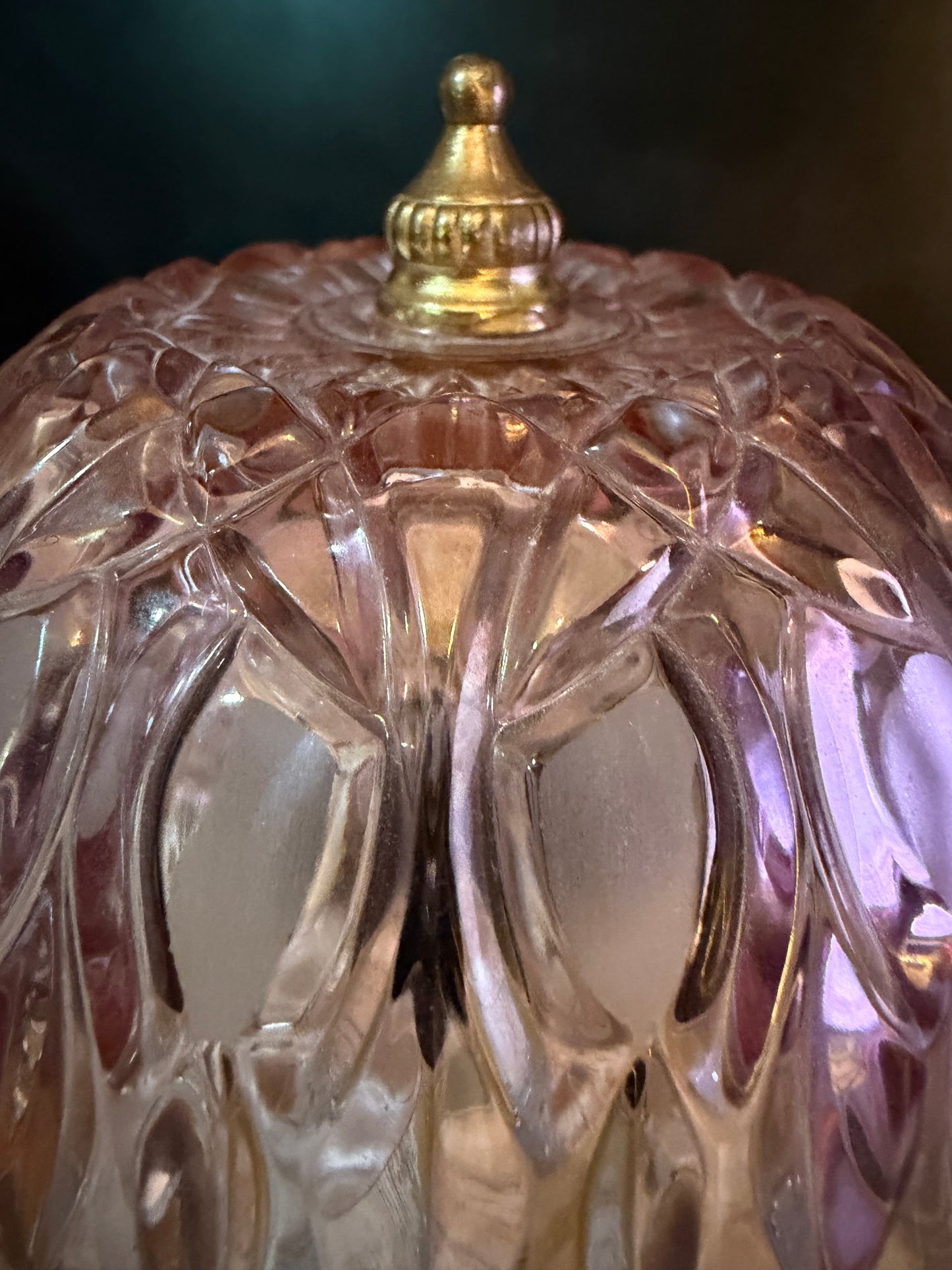 Michelotti Boudoir Vintage Lamp | Cranberry Pink Glass, Crystal Prisms, Mid-Century Holland Accent Lamp