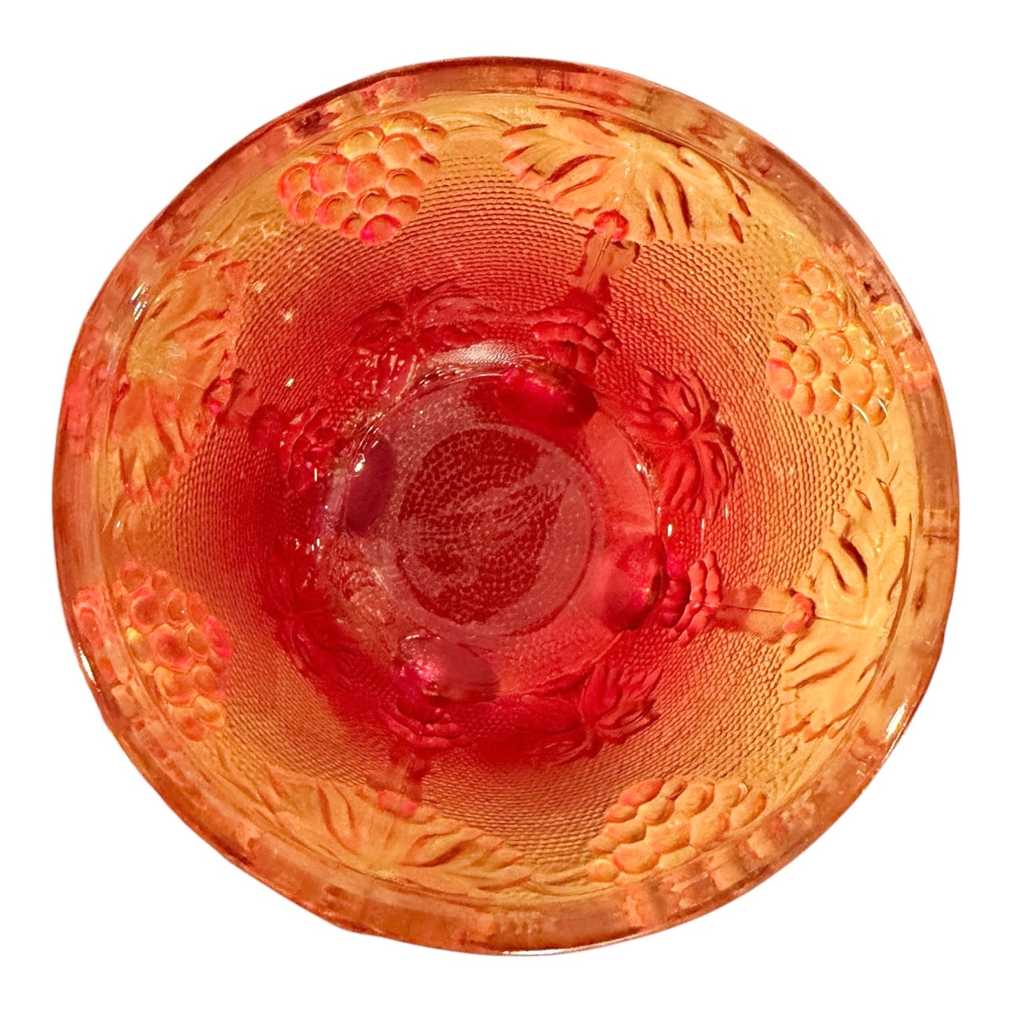 Jeannette Glass Amberina Grape & Vine Vintage Covered Candy Dish | Footed Glass Compote