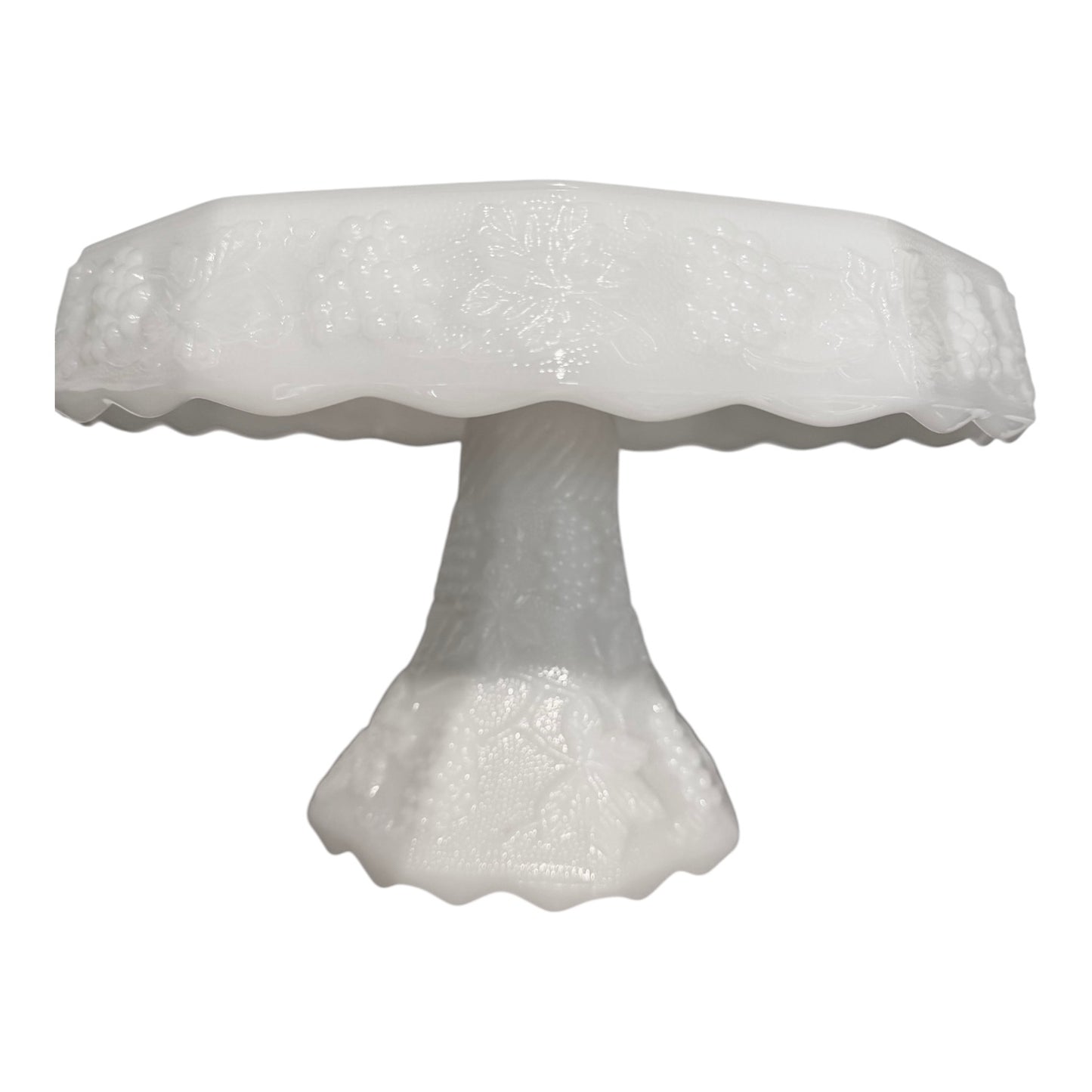 Vintage Milk Glass Pedestal Cake Stand | Harvest Grape / Paneled Grape Pattern | Mid-Century Glass