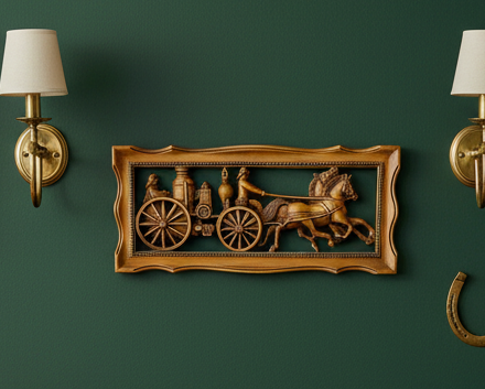 Vintage Fire Engine Relief Wall Plaque – 3D Wood Look Fire Brigade Scene – Rustic Vintage Wall Decor