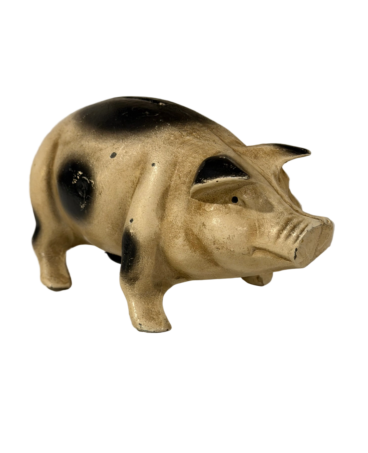 Vintage Cast Iron Still Piggy Bank – Black & Tan