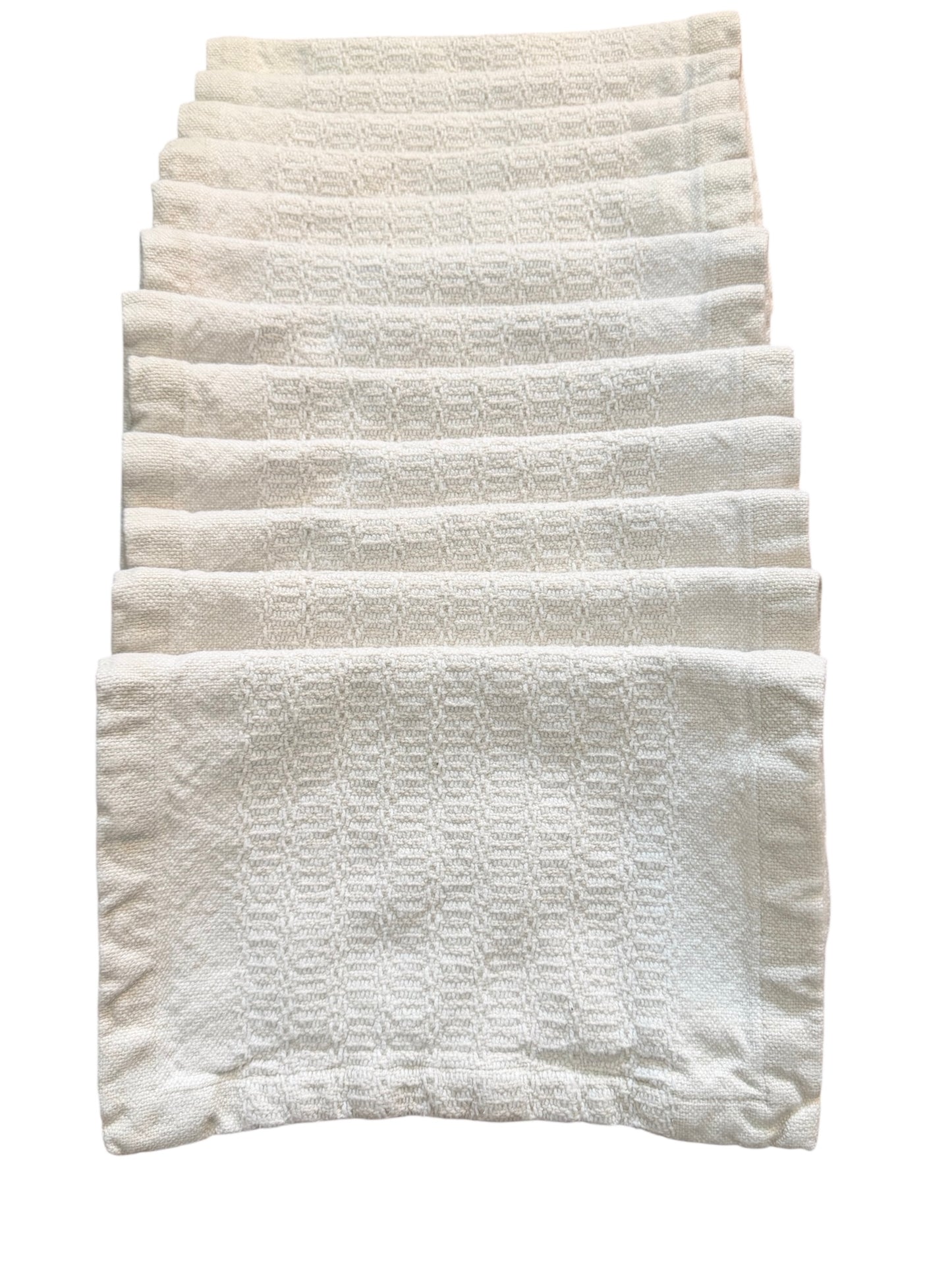 Set of 12 Textured Cotton Blend Linens Woven Off-White Placemats – Farmhouse Geometric Grid
