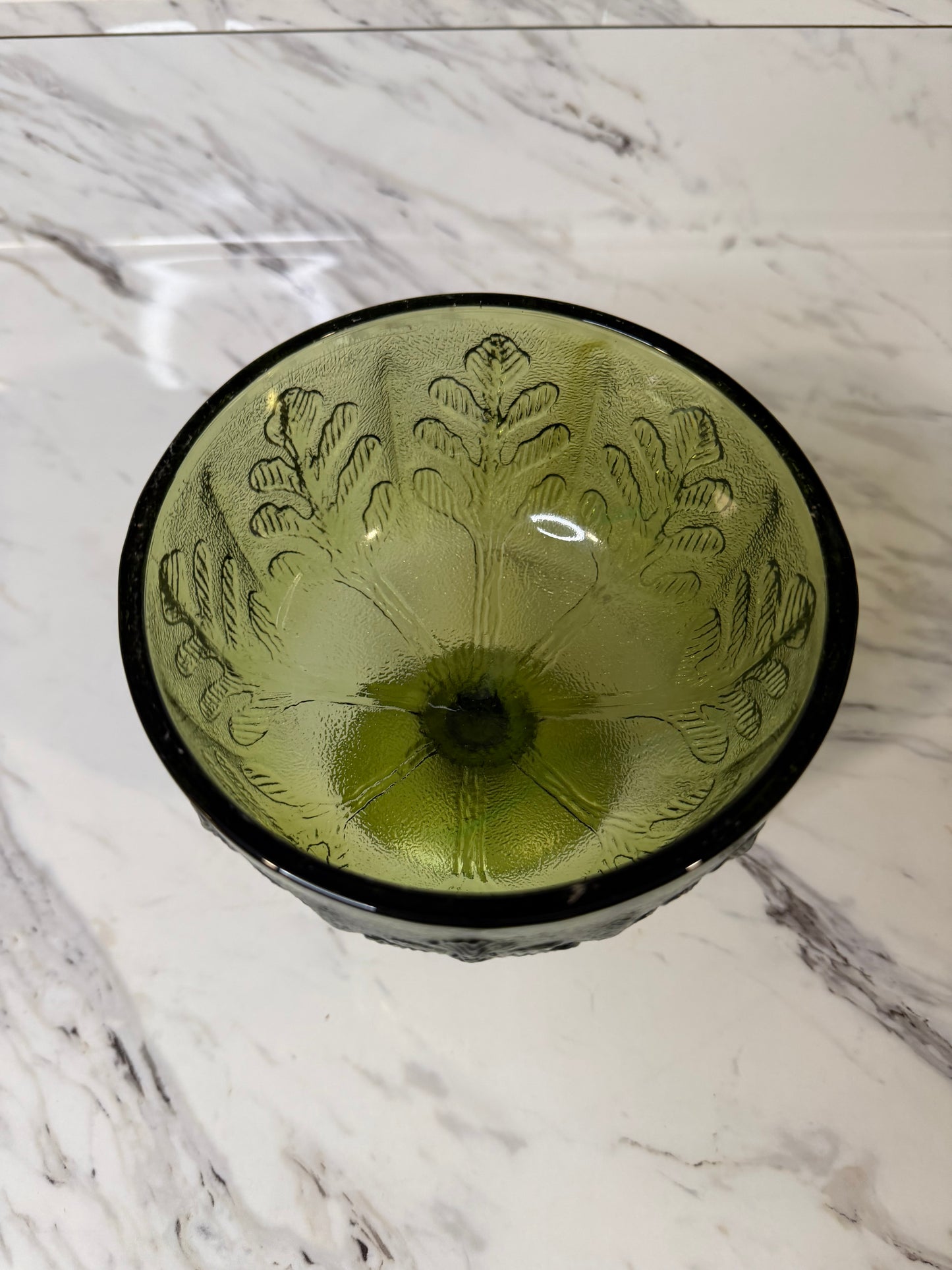 Vintage Green Glass Pedestal Bowl - FTD Hocking Glass