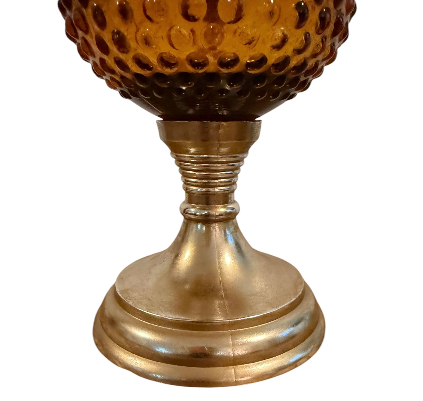 Amber Hobnail Vintage Kerosene/Oil Lamp with Star Burner & Glass Chimney