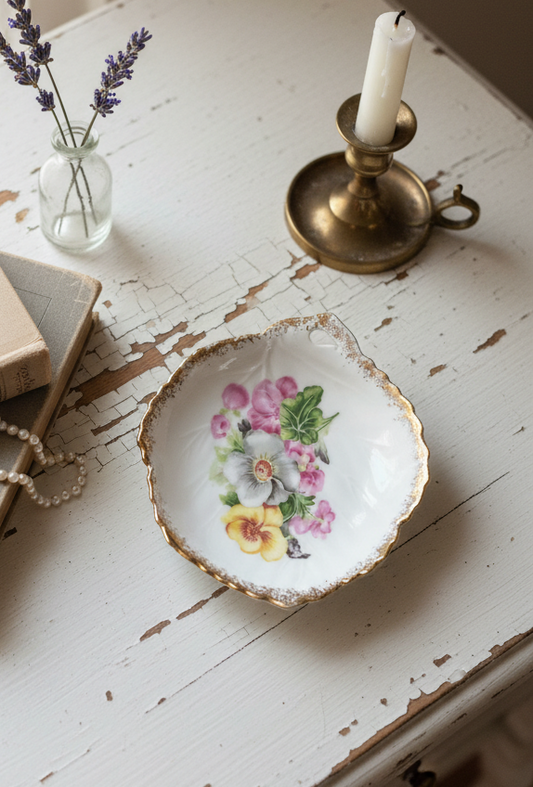 UCAGCO Japan Leaf-Shaped Porcelain Trinket Dish | Gold Gilded Wall Hanging | Circa 1953–1956