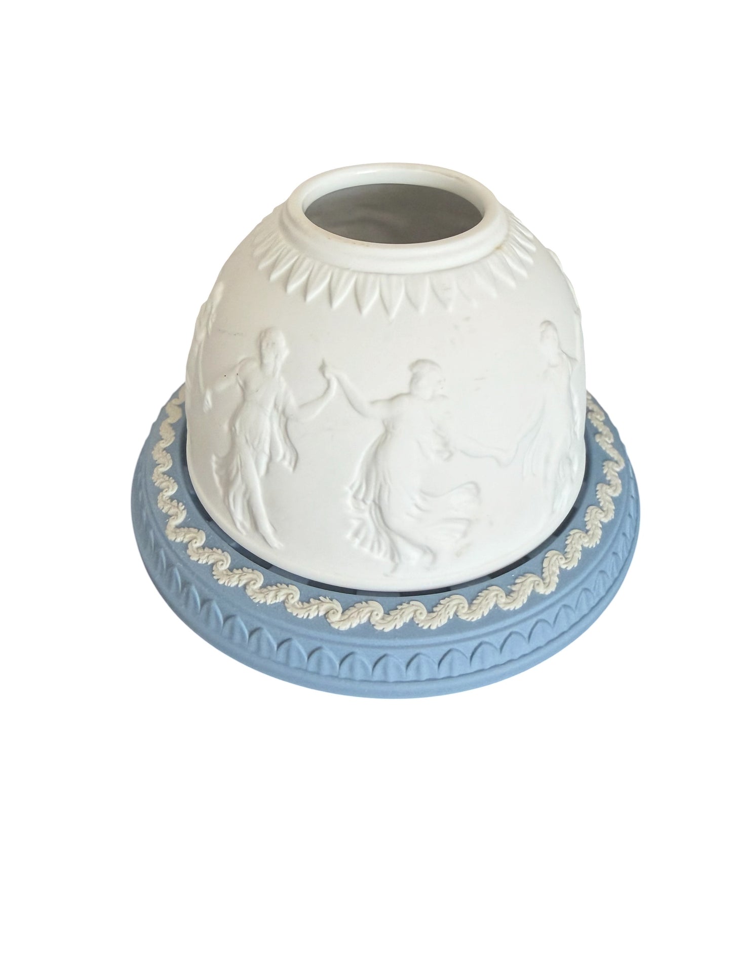 Vintage Wedgwood Blue Jasperware “Dancing Hours” Lithophane Fairy Lamp