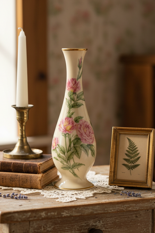 Vintage Lenox 1986 Mother’s Day Bud Vase – Pink Roses & 24K Gold Trim