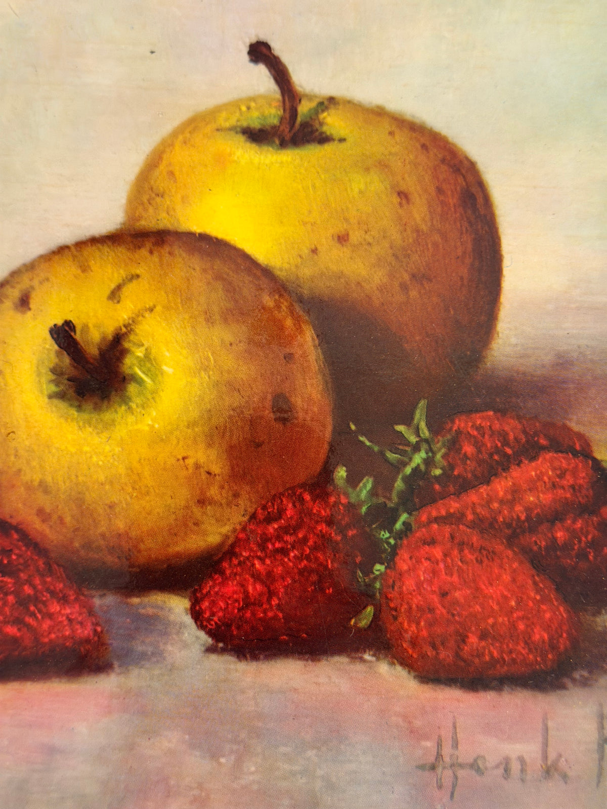 Vintage Henk Bos Still Life Wall Plaque – Donald Art Co. Apples & Strawberries – 8” x 8”