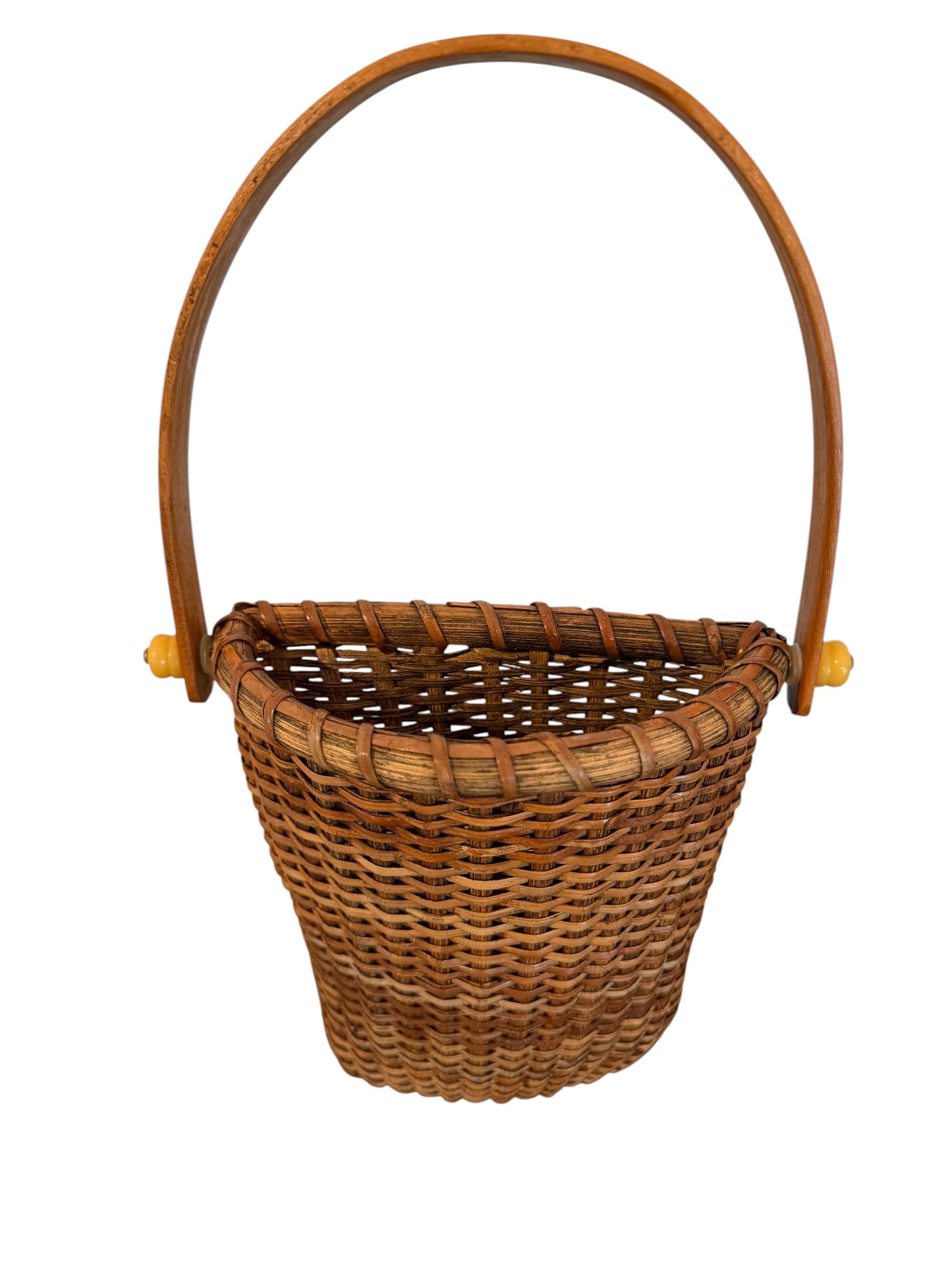 Woven Wicker Gathering Vintage Basket with Wooden Handle | Nantucket-Style Storage Basket