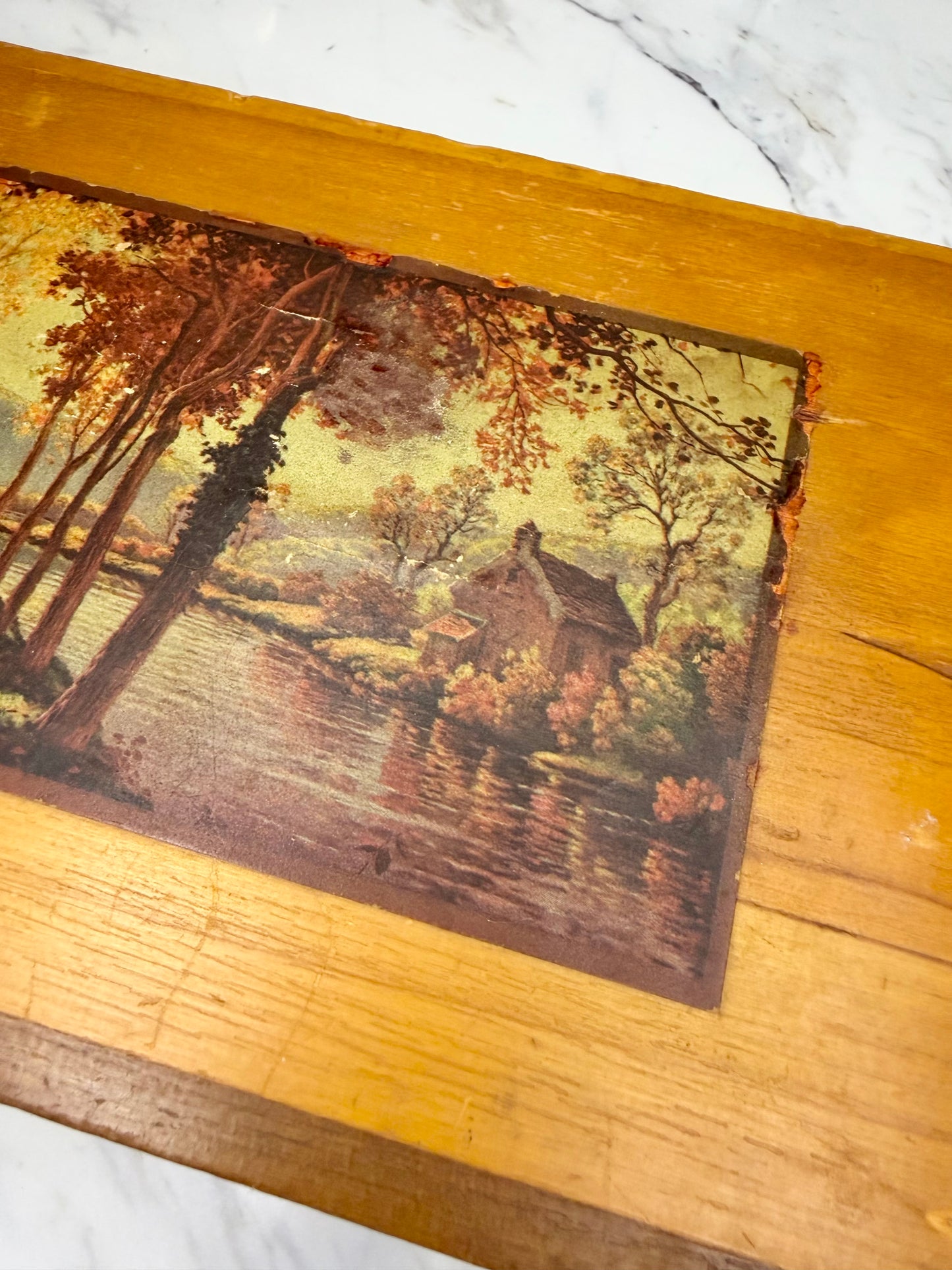 Vintage Cedar Jewelry Box with Autumn Landscape Decoupage