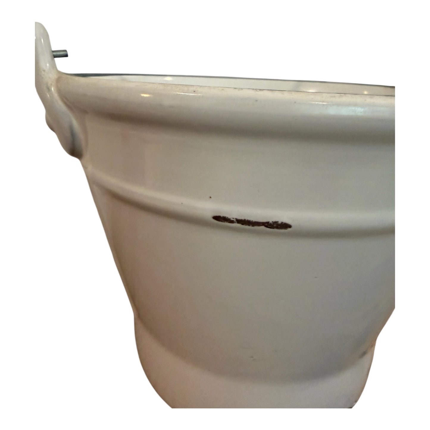 Norcal Vintage Pottery White Faux Enamelware Bucket with Blue Rim & Handle – Vintage Farmhouse Decor