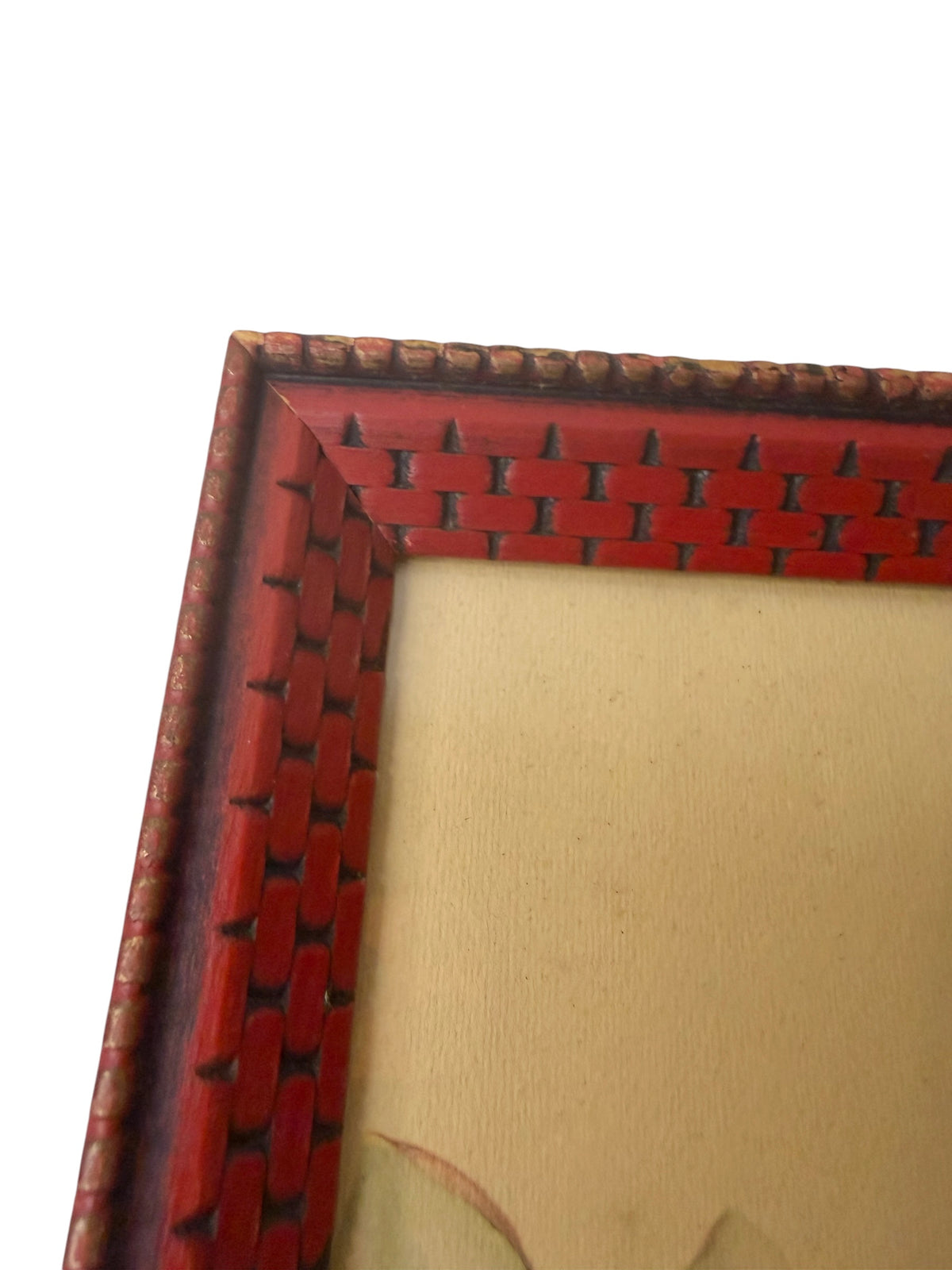 Vintage D. Alexandroff Bird & Blossom Botanical Print – Ornate Red Basketweave Frame – Mid-Century Wall Art