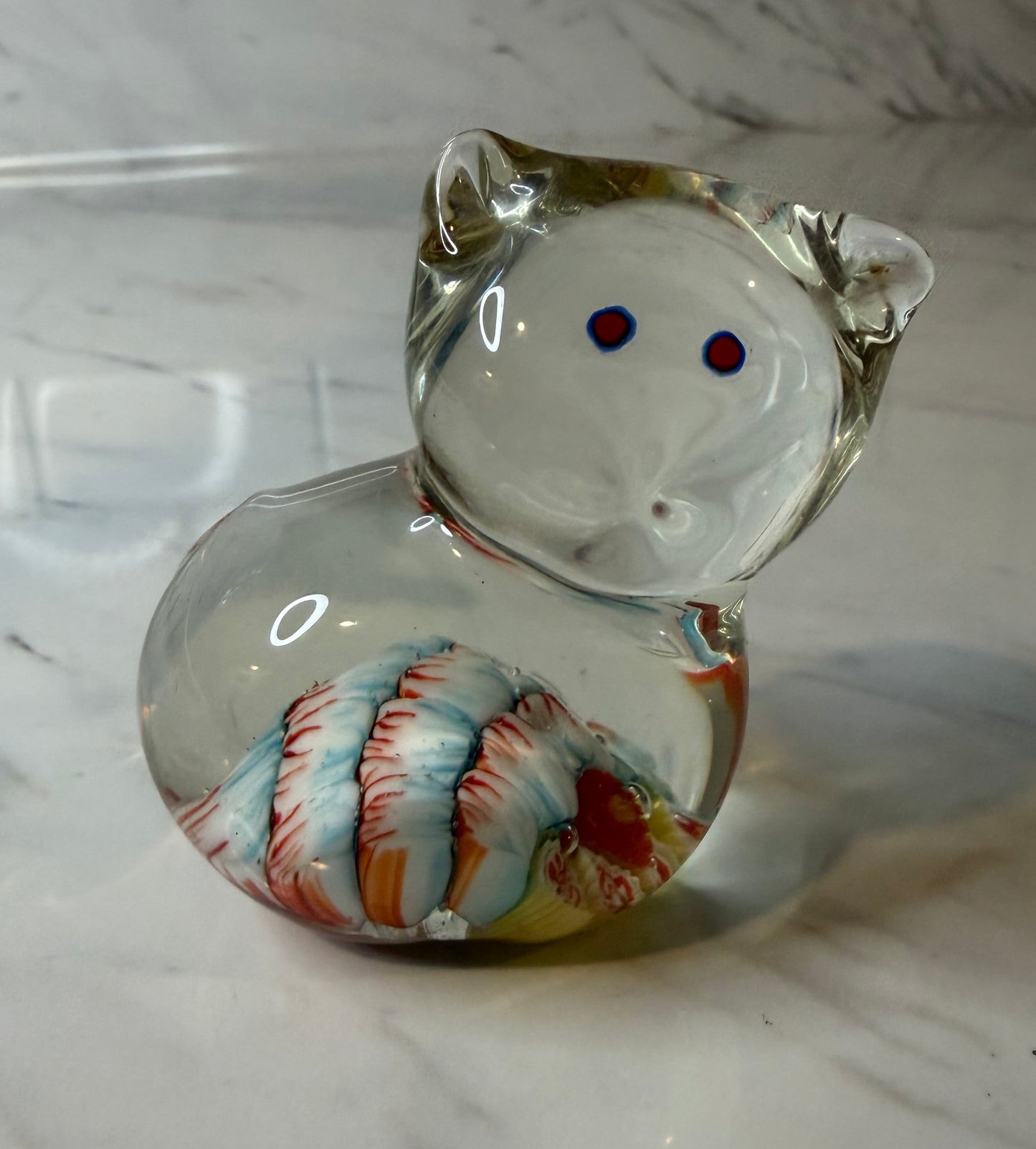 Millefiori Art Glass Cat Paperweight / Figurine