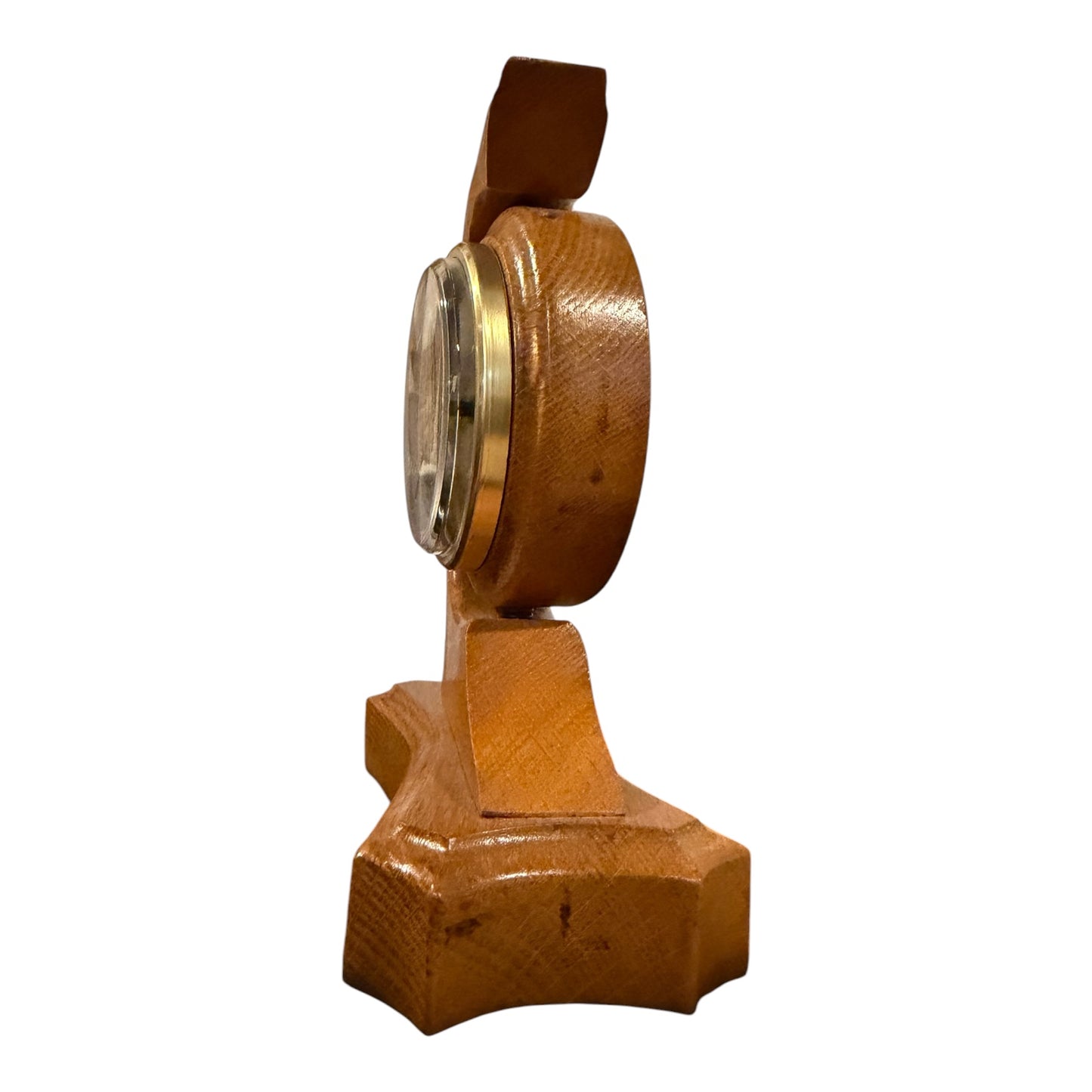 Handmade Vintage Wooden Crescent Mantel Clock | Swivel Quartz Clock | Solid Oak Desk Shelf Clock