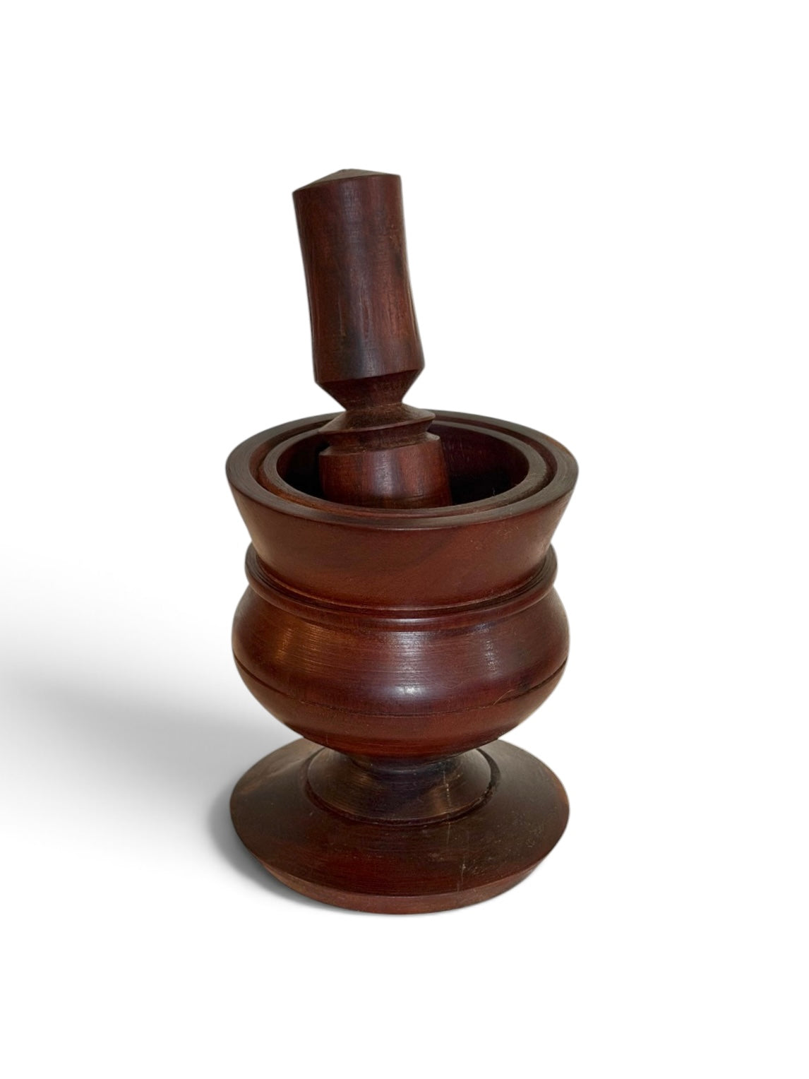 Mid-Century Heavy Solid Turned Wood Mortar & Pestle – Pedestal Base