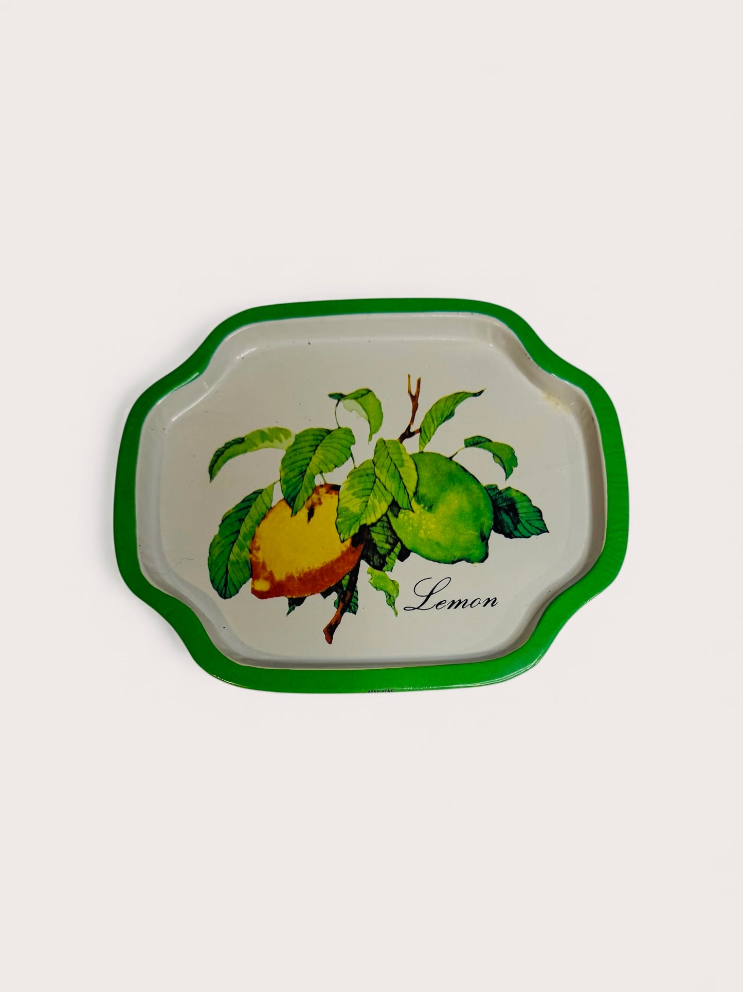 Vintage Japanese Tin Trinket Tray – Lemon & Lime Botanical Illustration – 7.5” x 6”