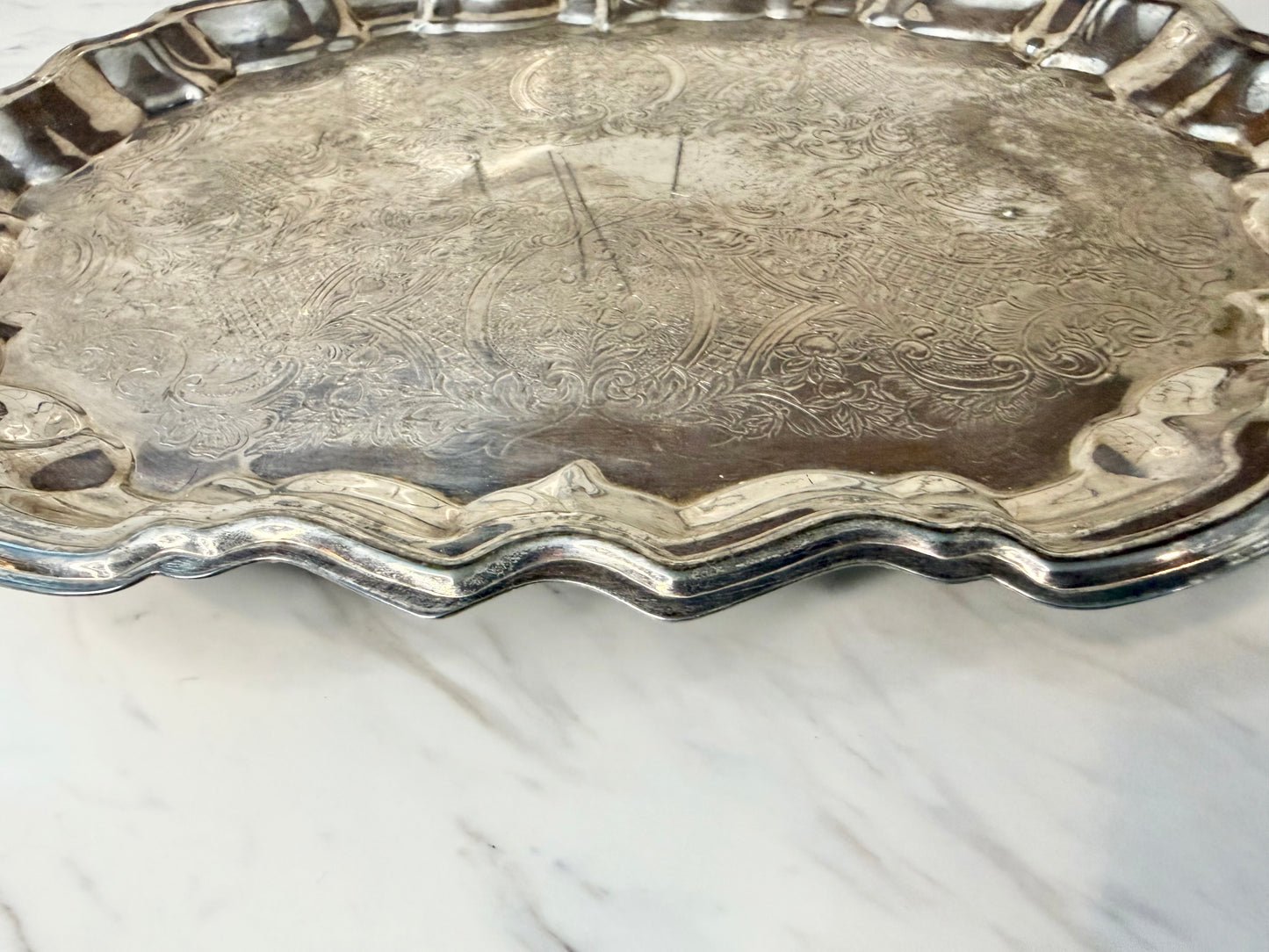 Vintage Leonard Silver Footed Tray | EP Silver-Plated | Pie Crust Trim