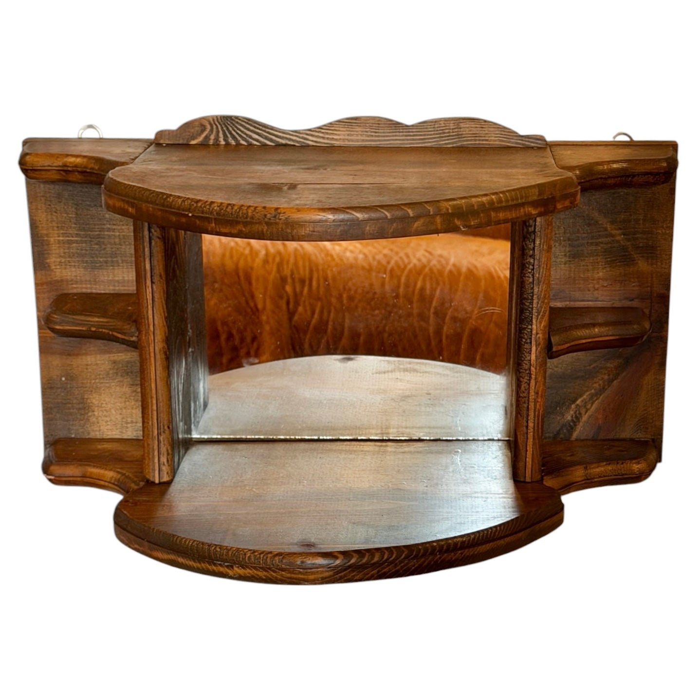 Vintage Mid-Century Mirrored Shadow Box Curio Shelf | Wood Wall Display