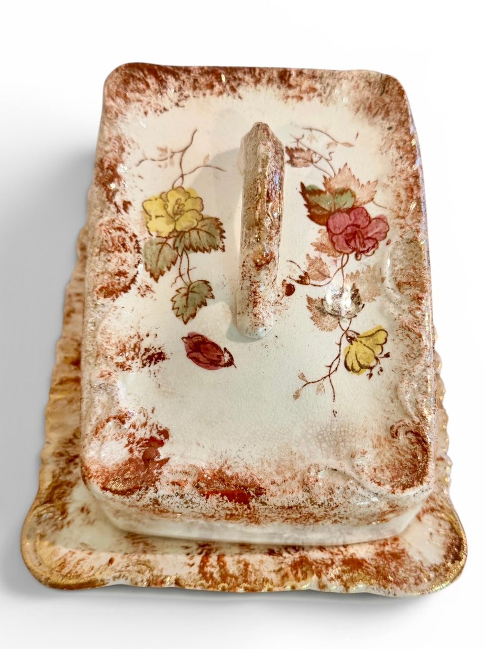 Antique Floral Covered Cheese Keeper / Butter Dish | Circa 1900