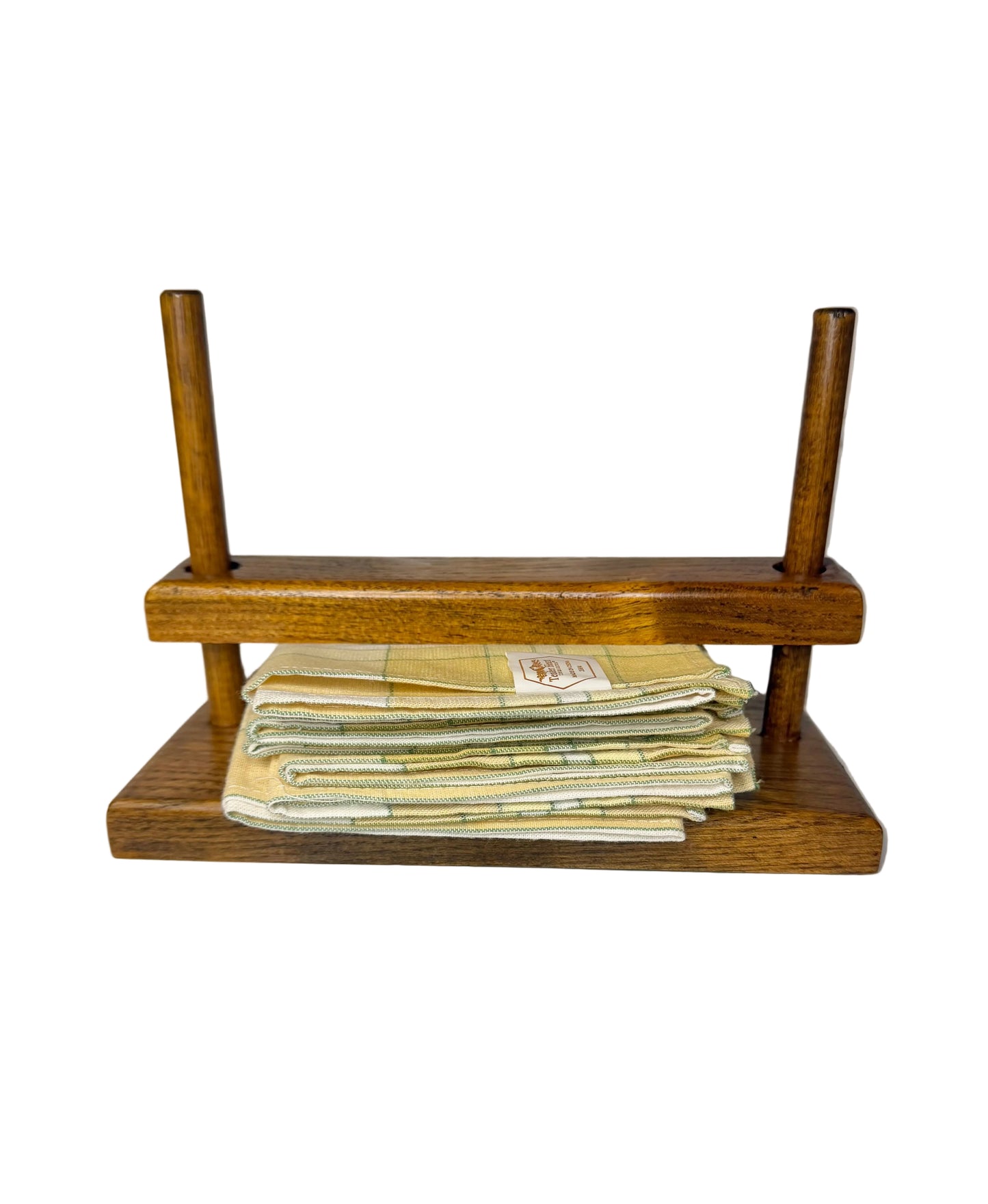 Vintage Solid Wood Napkin Holder with Cloth Napkins - Napkin Press / Napkin Dispenser