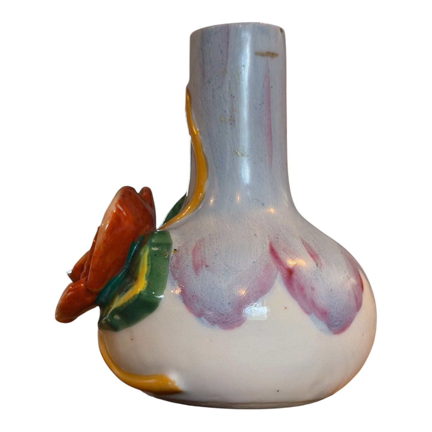 Occupied Japan Ceramic Bud Vase with Applied Porcelain Rose | Hand-Painted Floral Vase | 4.5”
