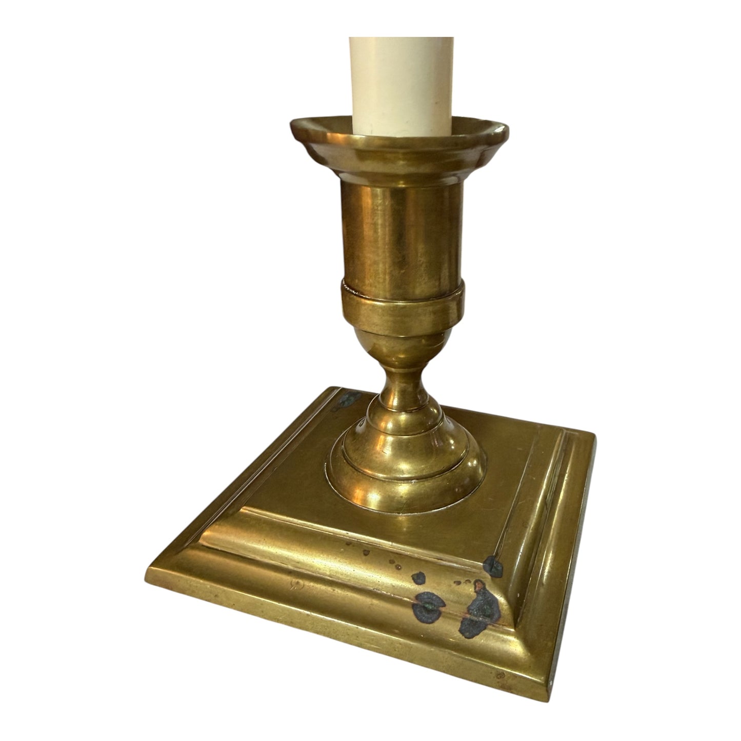 Antique Rostand Brass Candlesticks with Spring-Loaded Constant-Height Candles – Pair, c. 1910s–1930s - Rare Find