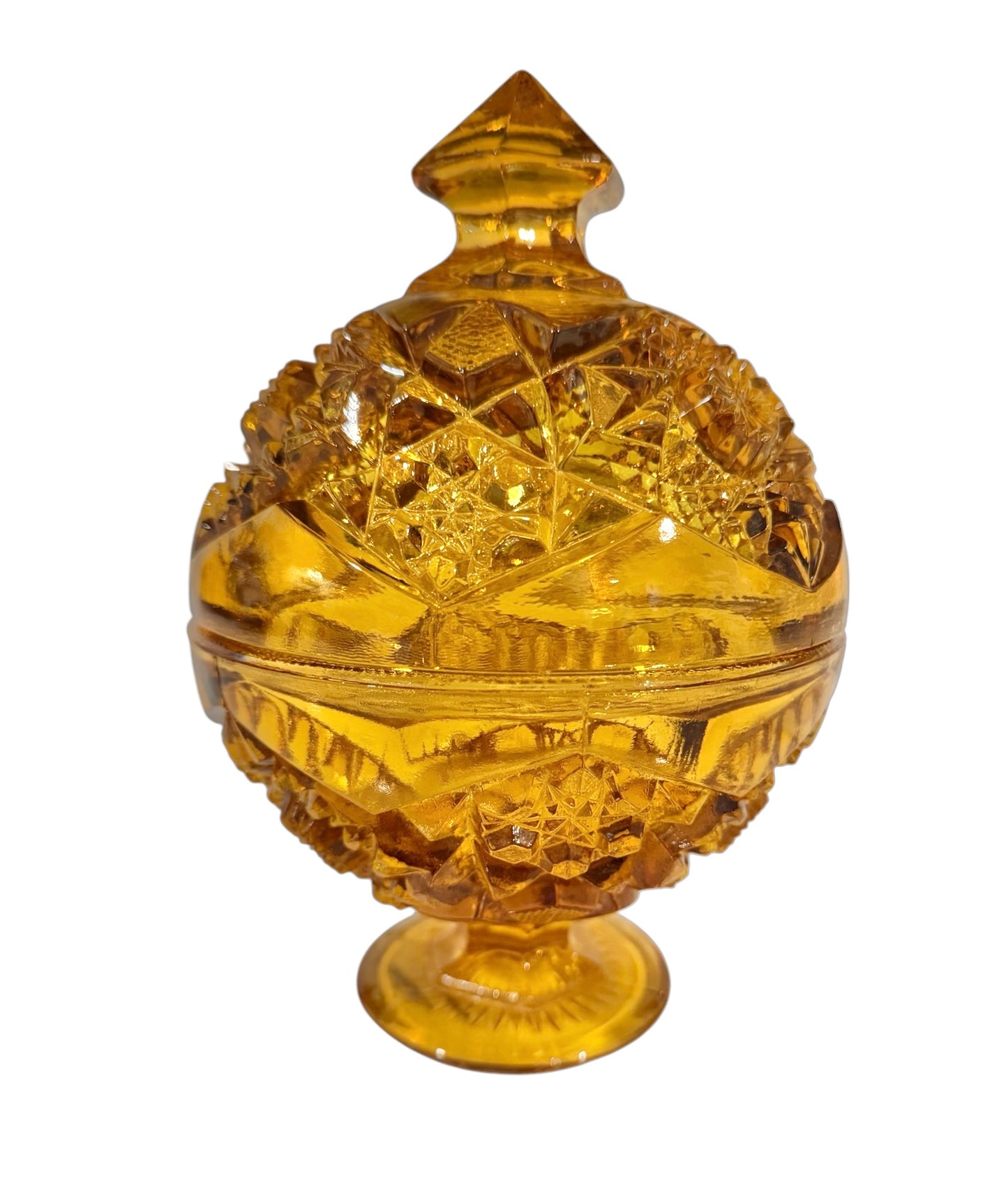 Kemple Vintage Glass Amber Covered Compote Candy Dish