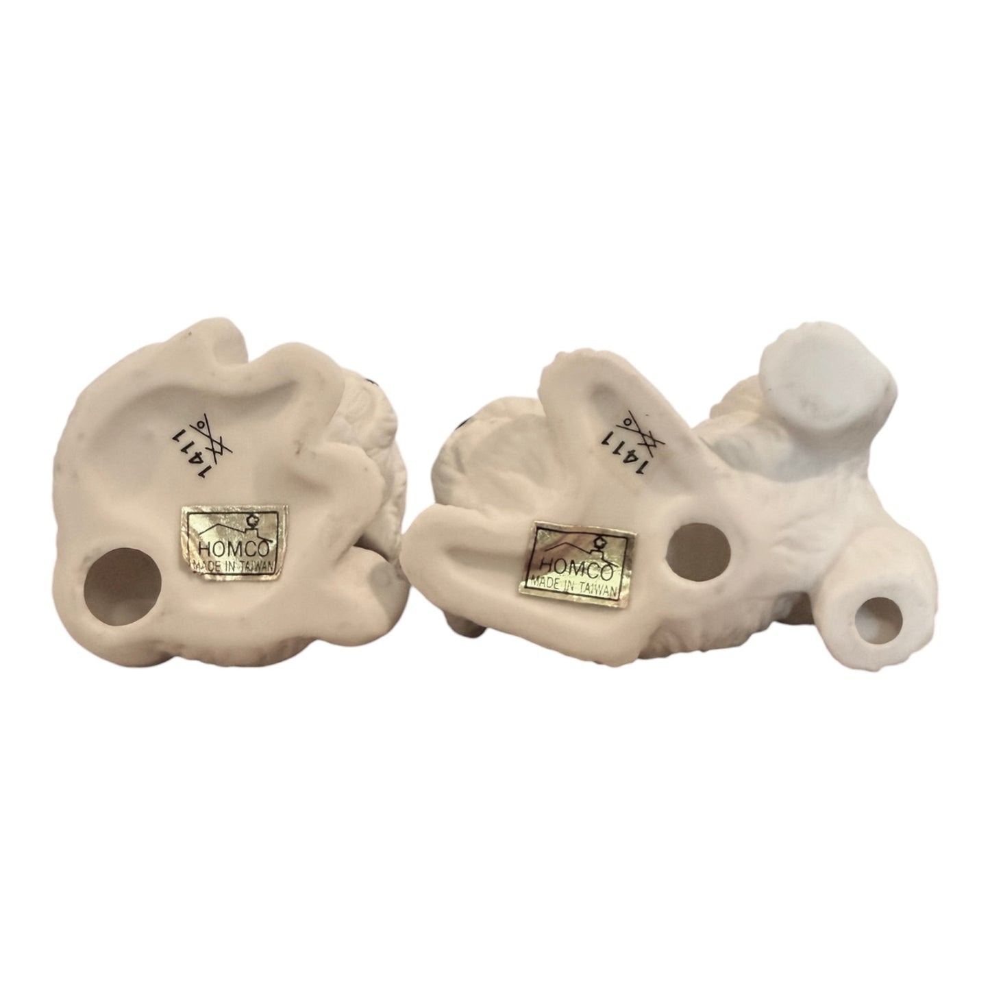 Homco Maltese Puppy Figurines #1411 – Set of 2 White Porcelain Dogs, 1980s Collectible Decor