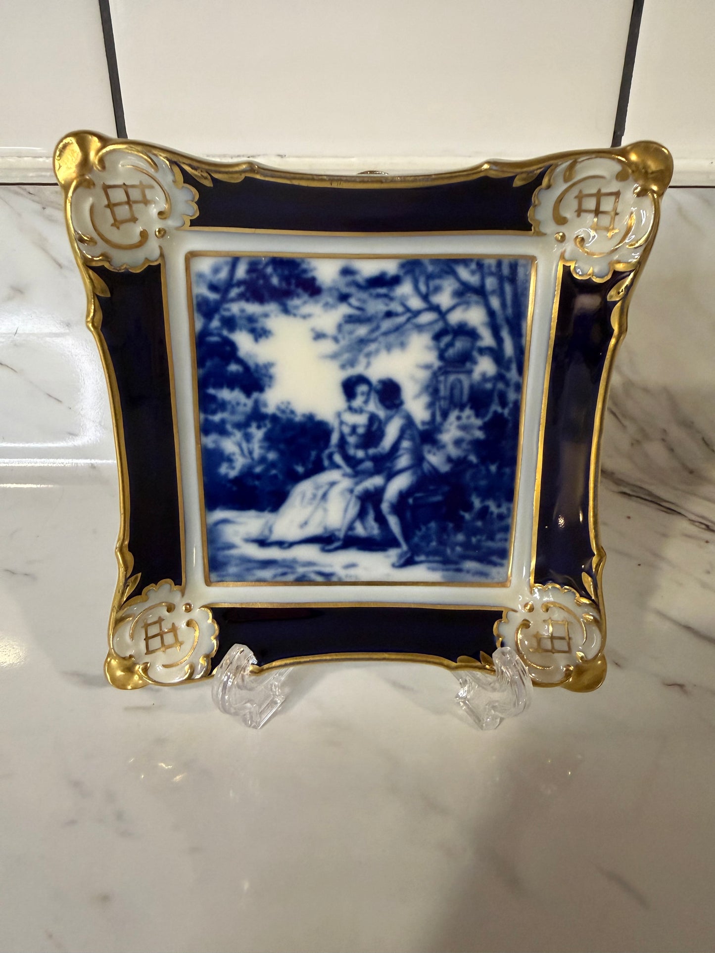 Vintage Johann Haviland Bavaria Cobalt Blue & Gold Porcelain Trinket Dish — German Collectible