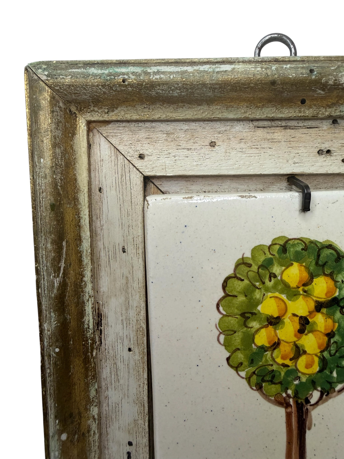 Vintage Italian Majolica Ceramic Lemon Topiary Wall Art – Florentine Gold Frame – E.A. Italy - Stamped