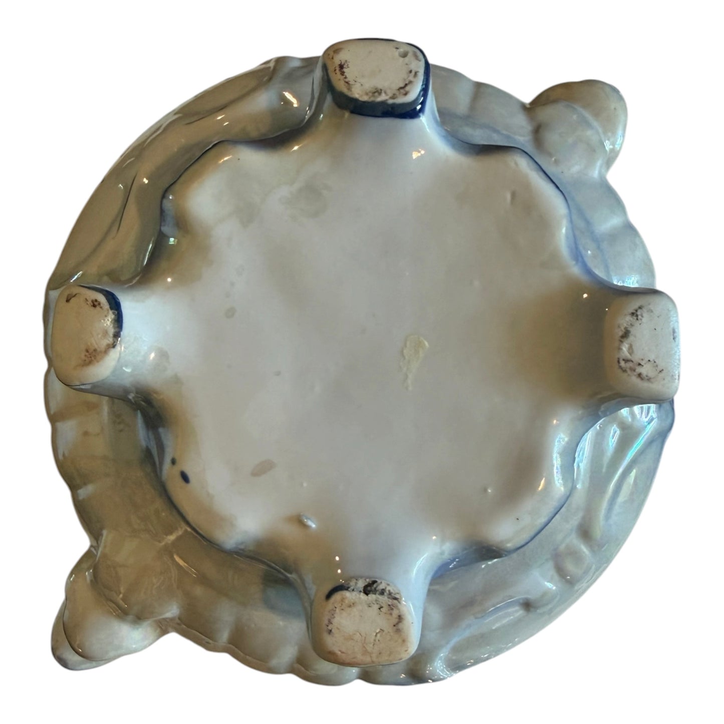 Blue Iridescent Lusterware Vintage Covered Serving Bowl | Pink Rose Floral Tureen