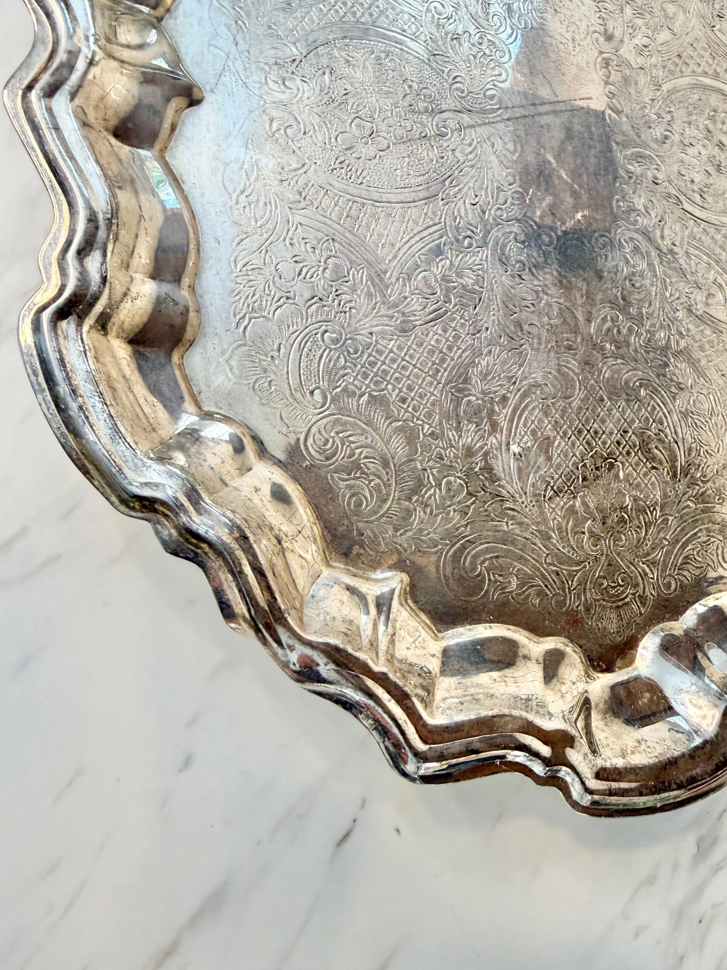 Vintage Leonard Silver Footed Tray | EP Silver-Plated | Pie Crust Trim
