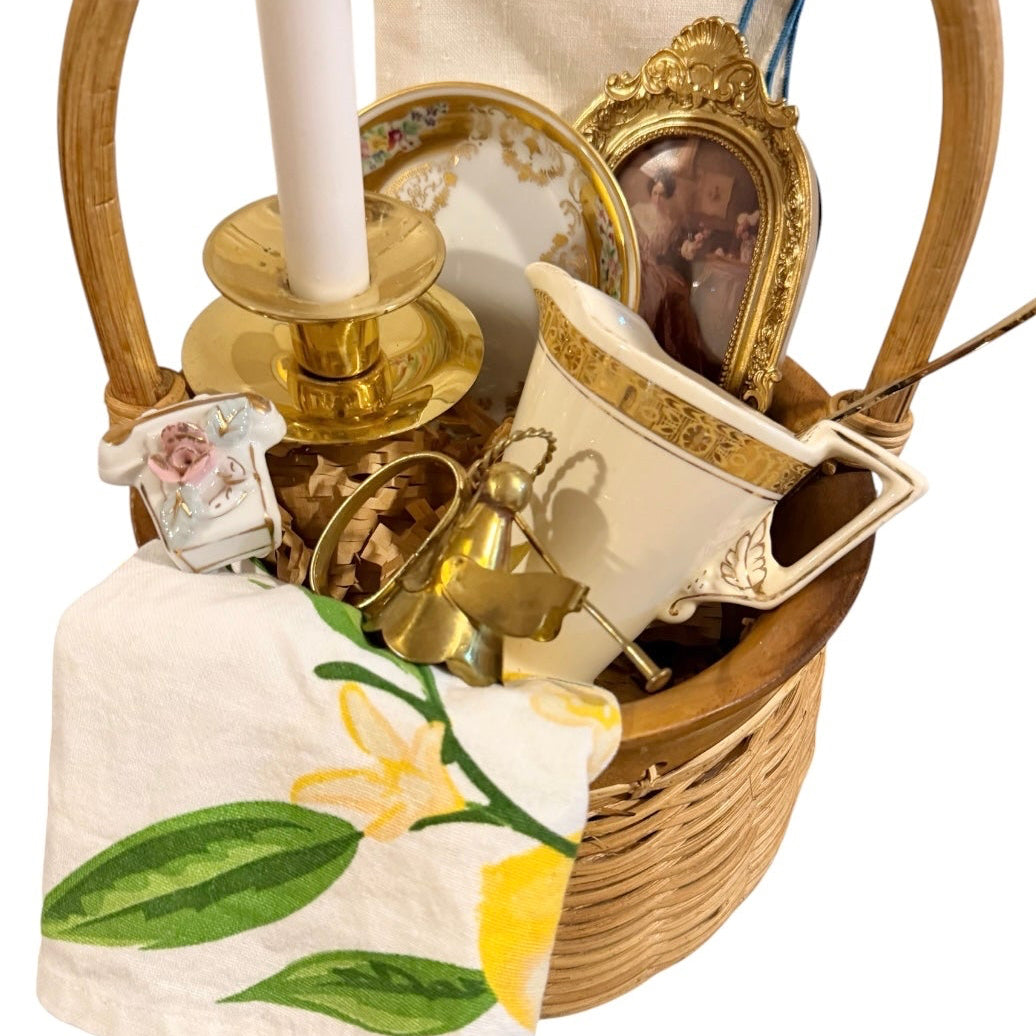 Curated Vintage Grandmillennial Basket | Collected Charm Home Decor Bundle