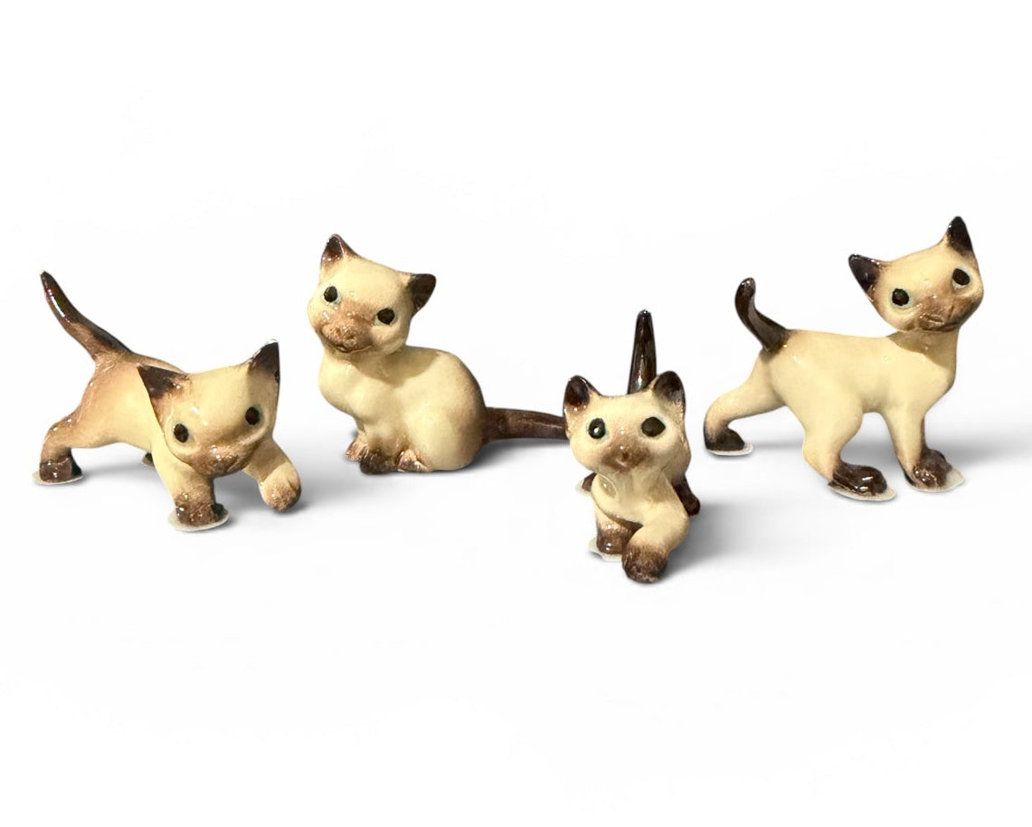 Hagen-Renaker Vintage Miniature Siamese Cat Figurines – Set of 4 | Mid-Century California Pottery