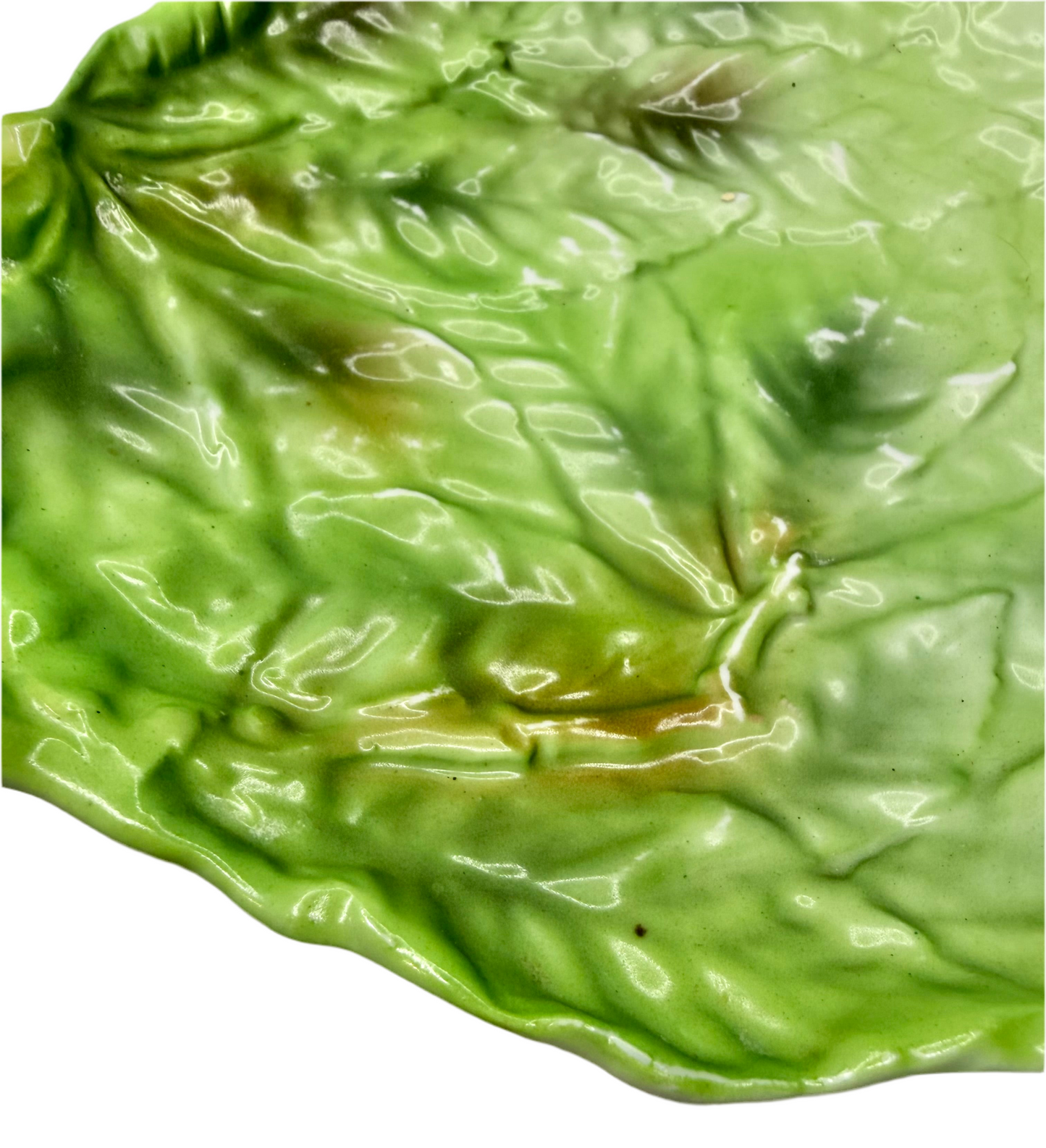 Antique Majolica Leaf-Shaped Dish – 19th Century Earthenware Plate