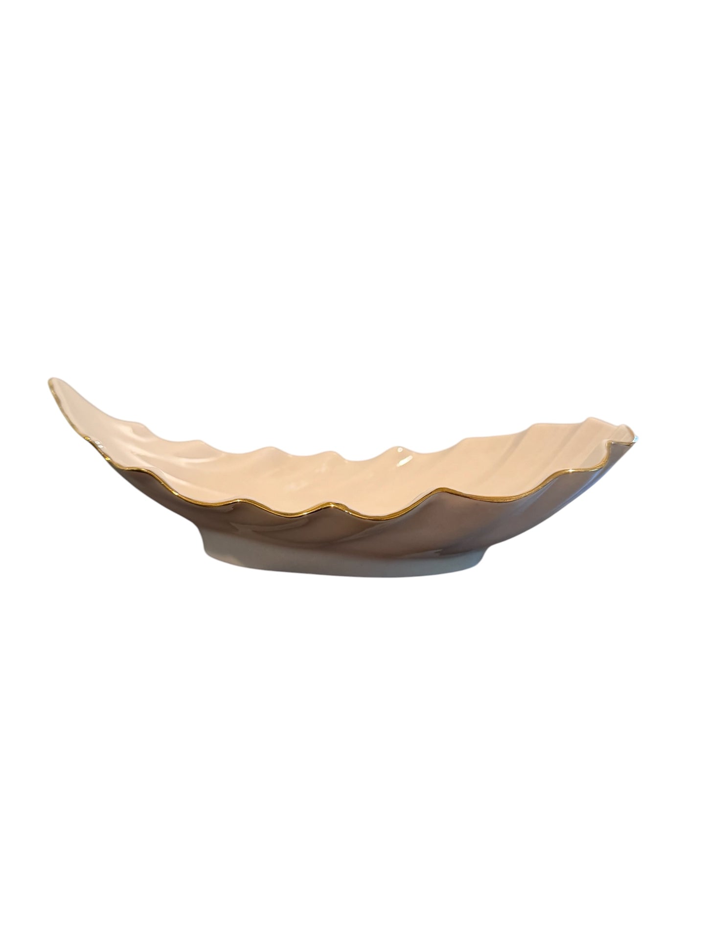 Handmade Studio Art Ceramic Bowl – Gold Luster Scalloped Rim, Ivory Porcelain Style, The Clay Pot Studio NYC