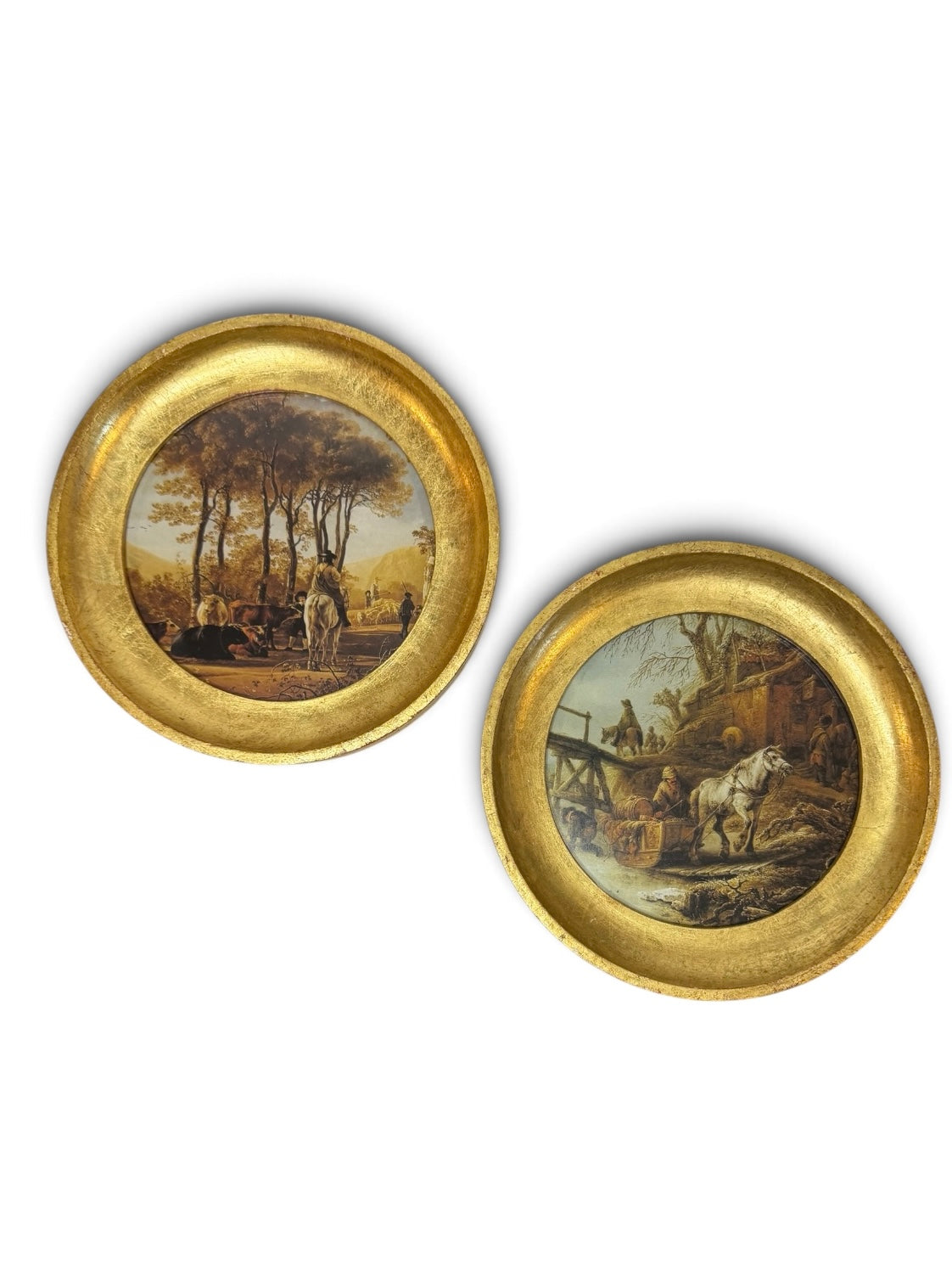 Gold Round Framed Dutch Landscape Art – Set of 2 | Flea & Frame Creations - 7”