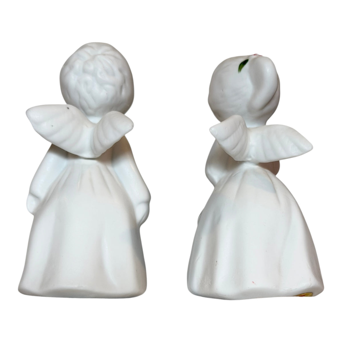 Enesco Kissing Angel Figurines – Set of 2 Vintage Bisque Porcelain Christmas Angels - 3.25”