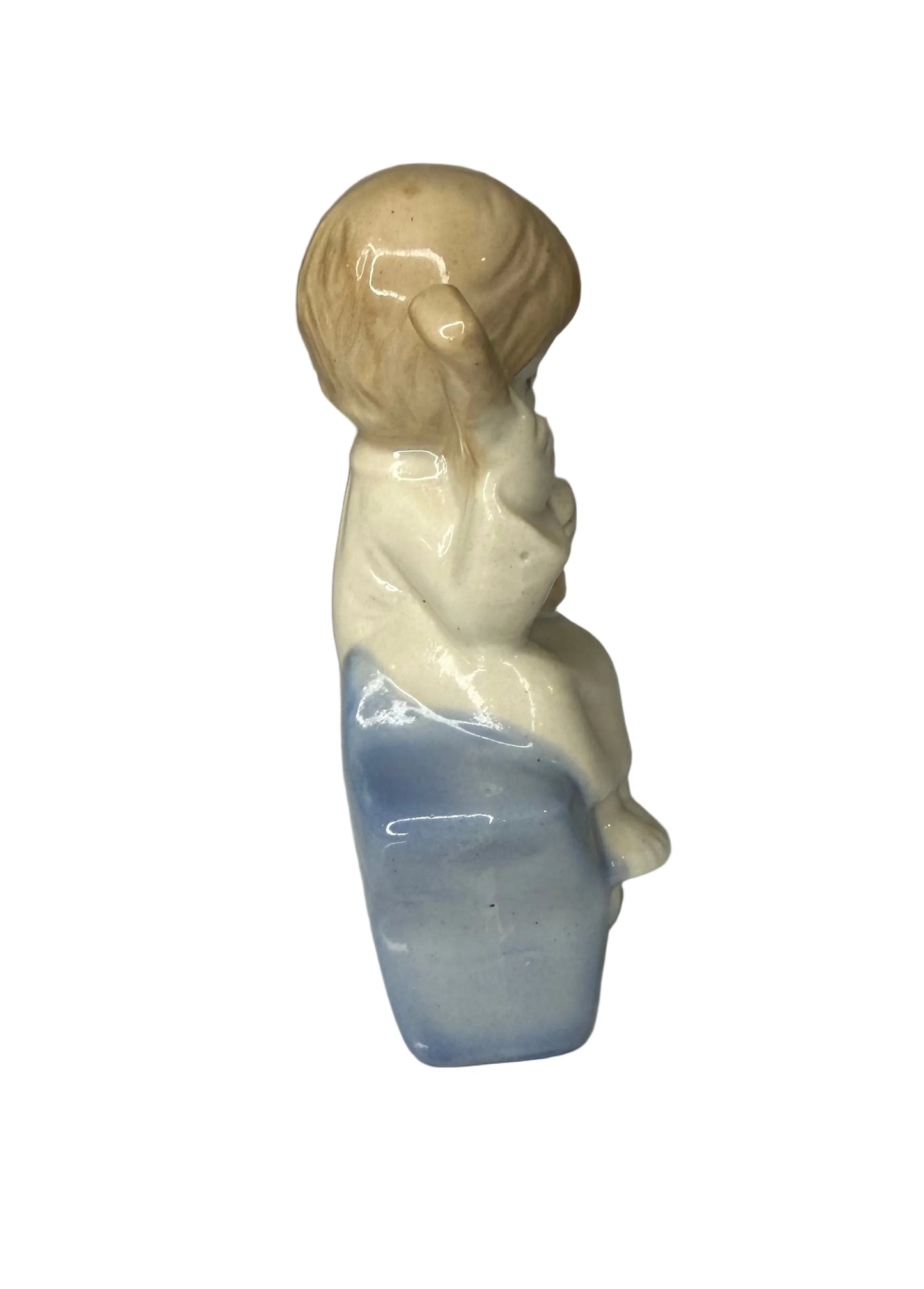 Vintage Porcelain Figurine – Child Playing Stringed Instrument Sitting on a Star(Mandolin/Guitar)