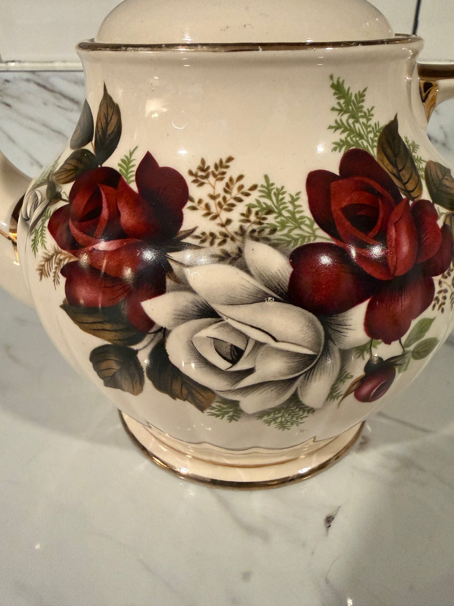 Vintage Sadler England Teapot – Cream with Soft Rose Pattern – Circa 1937